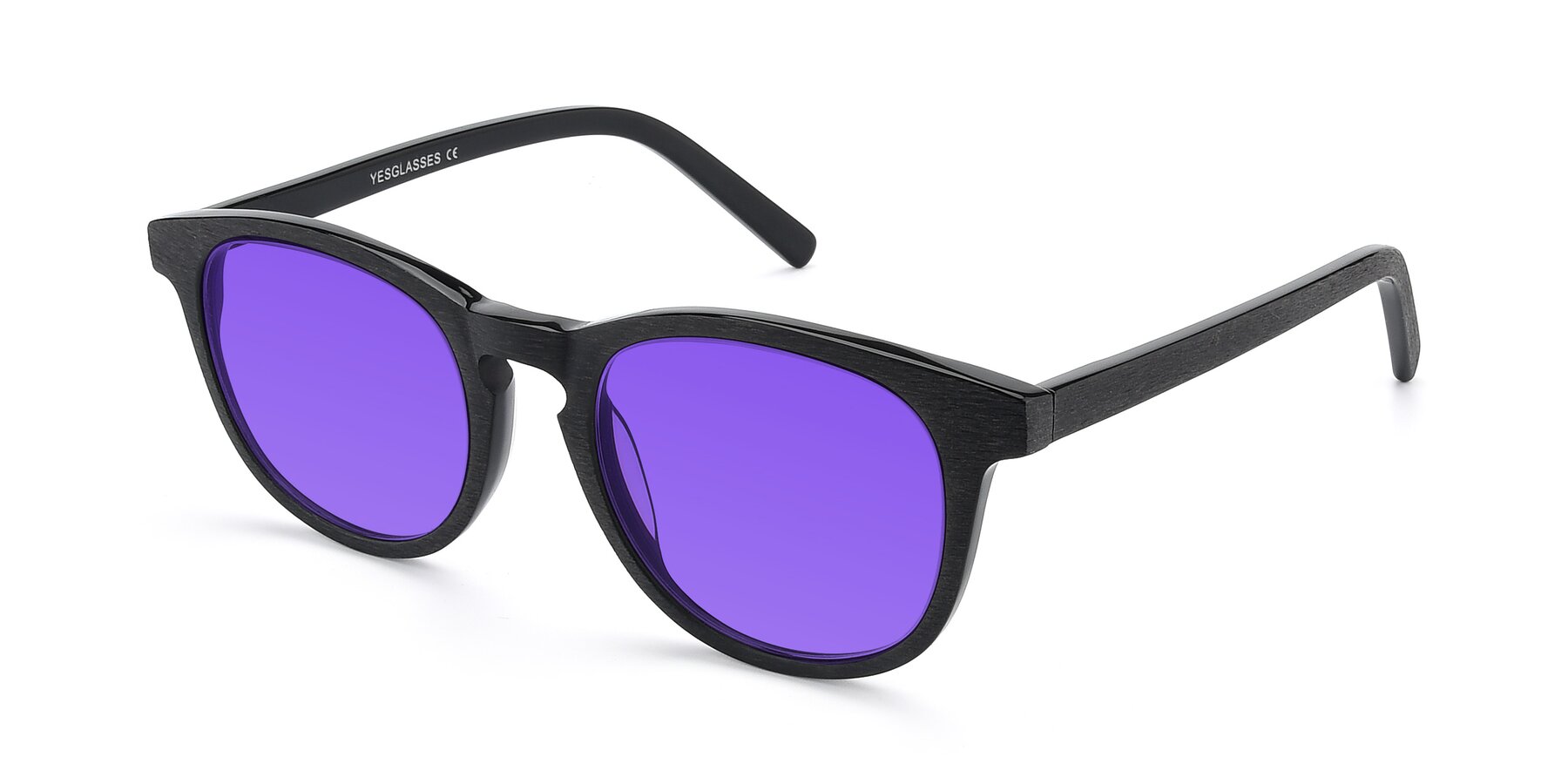 Angle of SR6044 in Black-Wooden with Purple Tinted Lenses