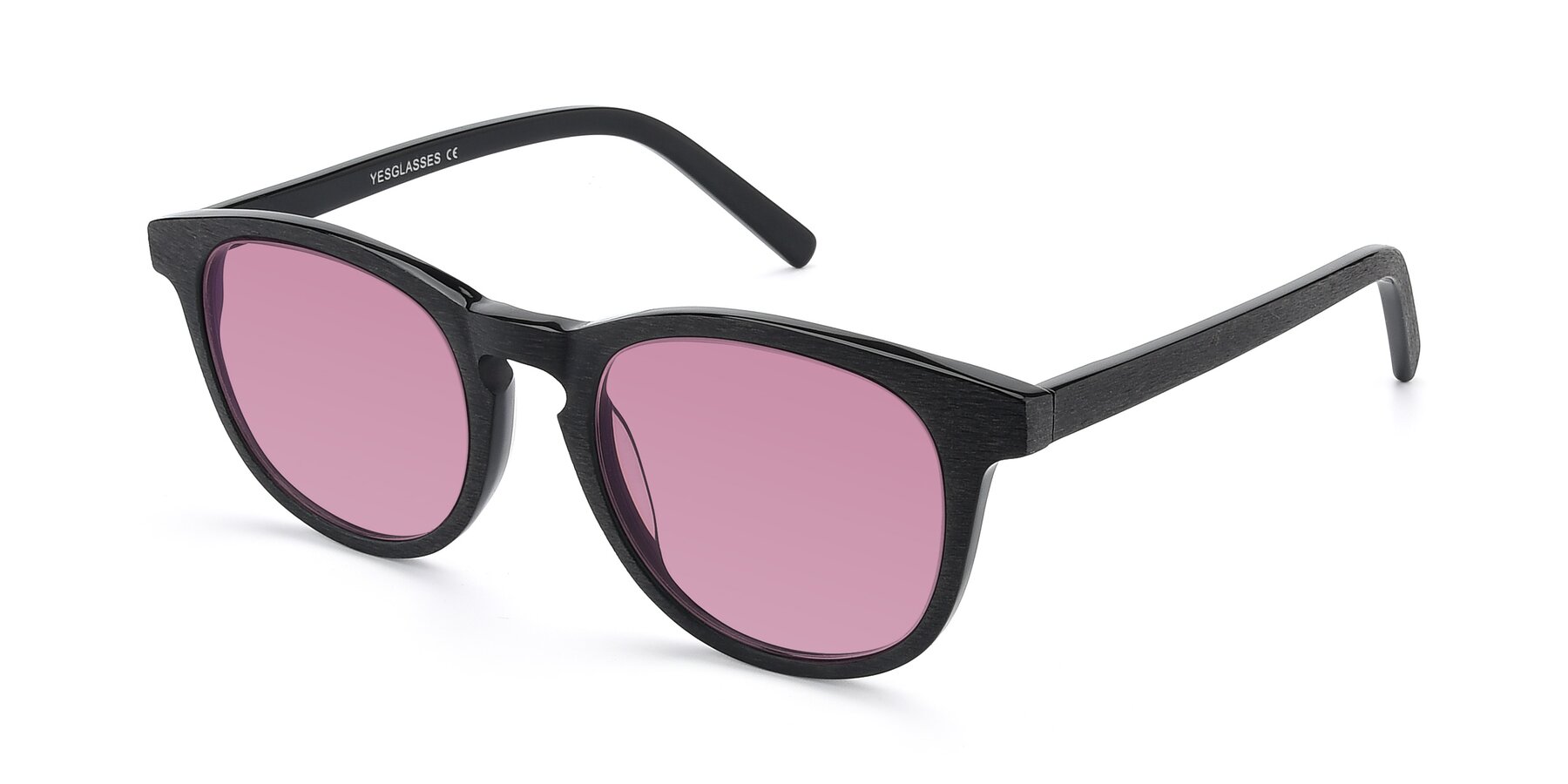 Angle of SR6044 in Black-Wooden with Medium Wine Tinted Lenses