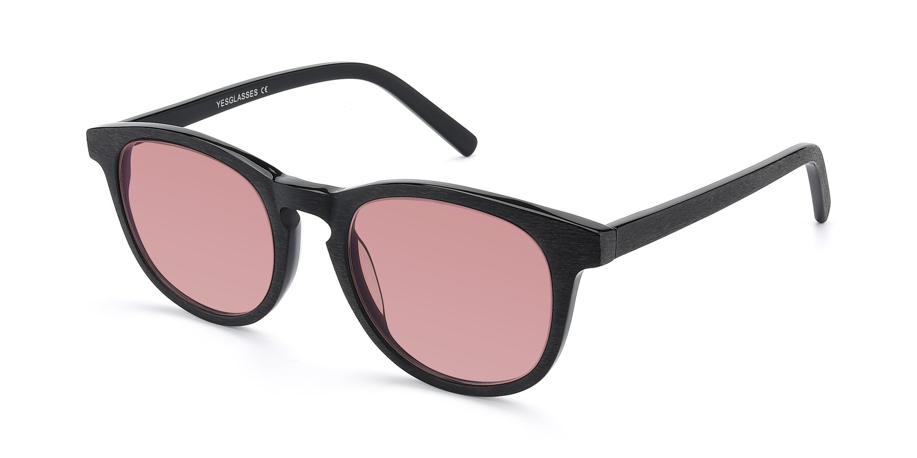 Angle of SR6044 in Black-Wooden with Medium Garnet Tinted Lenses