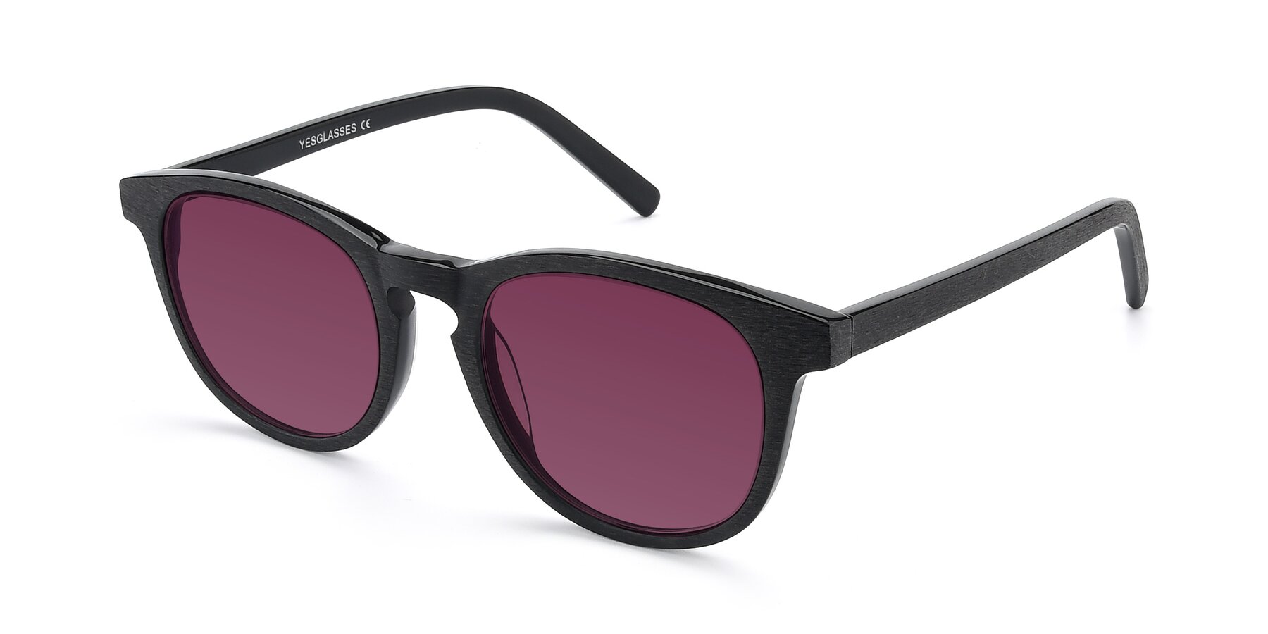 Angle of SR6044 in Black-Wooden with Wine Tinted Lenses