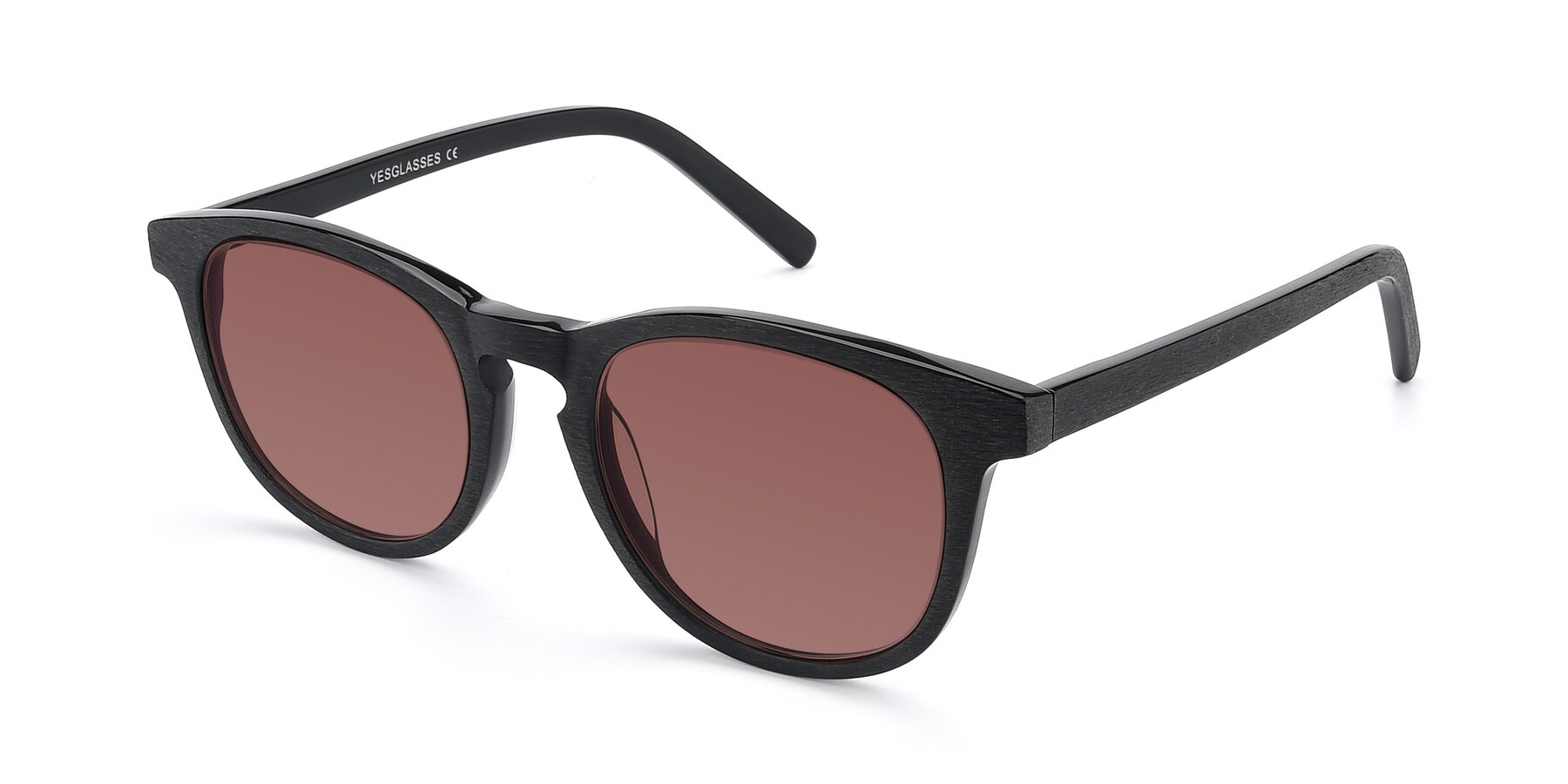 Angle of SR6044 in Black-Wooden with Garnet Tinted Lenses