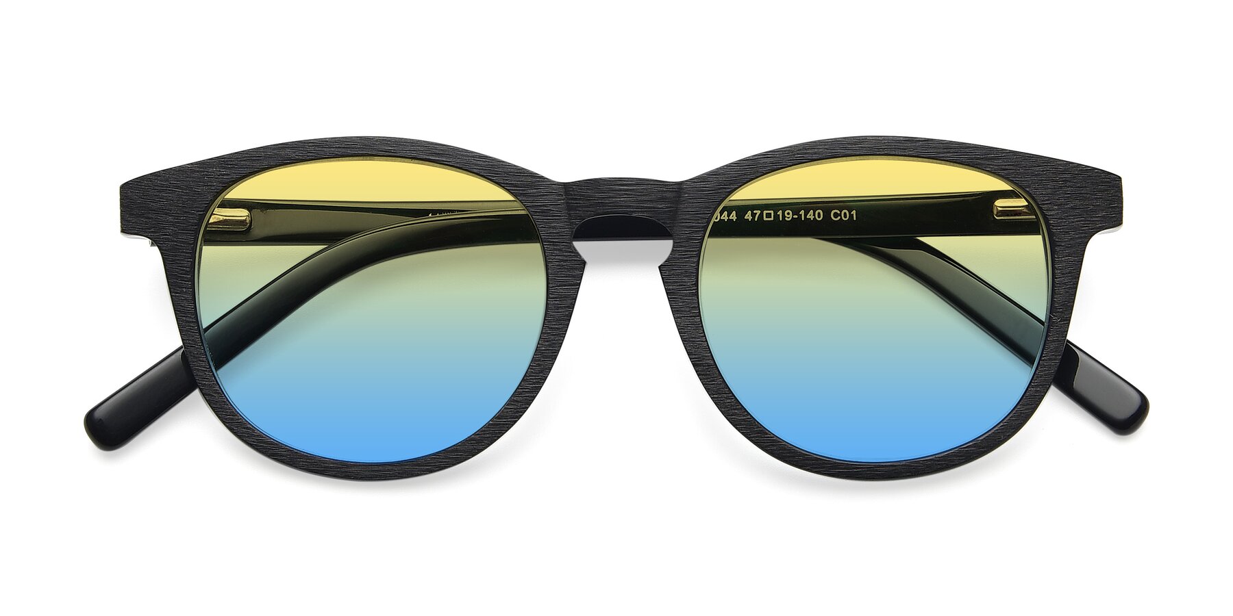 Folded Front of SR6044 in Black-Wooden with Yellow / Blue Gradient Lenses