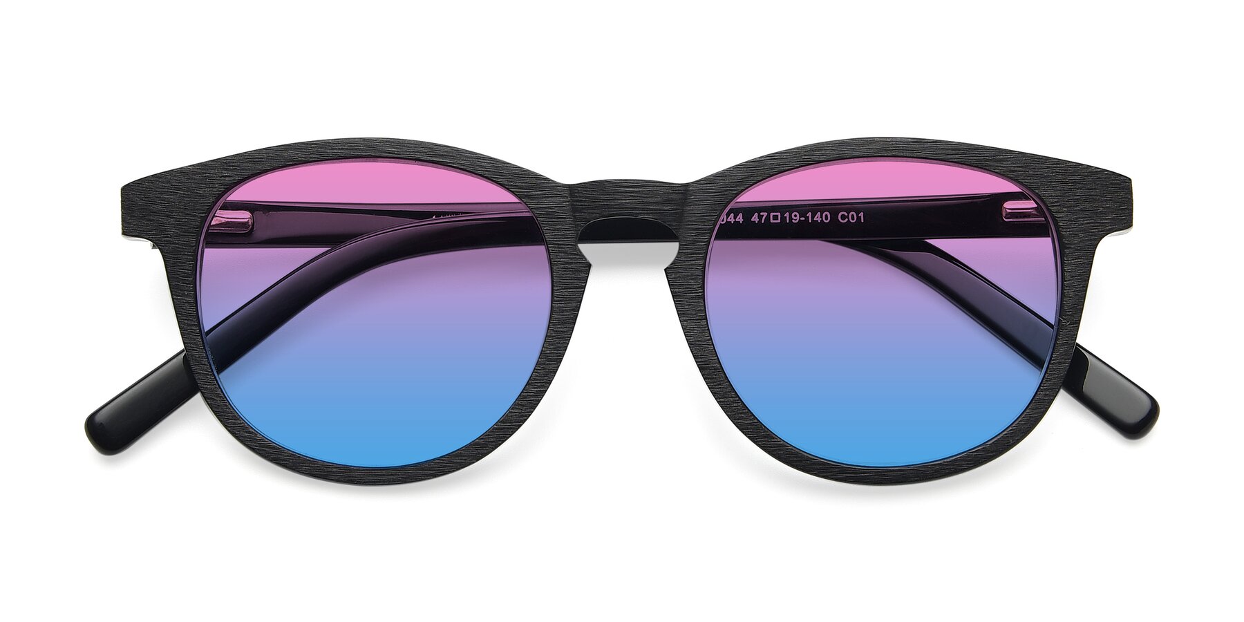 Folded Front of SR6044 in Black-Wooden with Pink / Blue Gradient Lenses