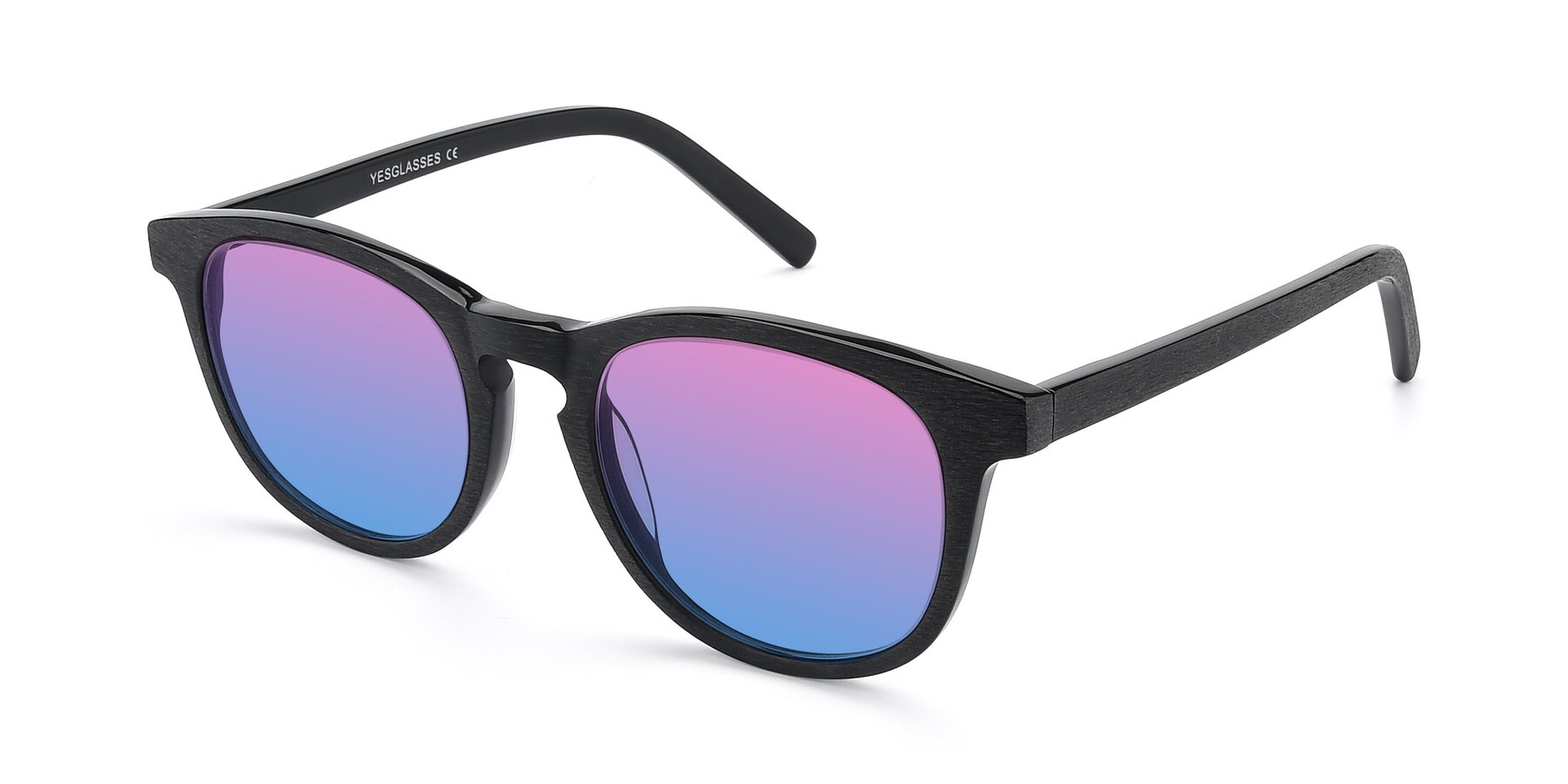 Angle of SR6044 in Black-Wooden with Pink / Blue Gradient Lenses