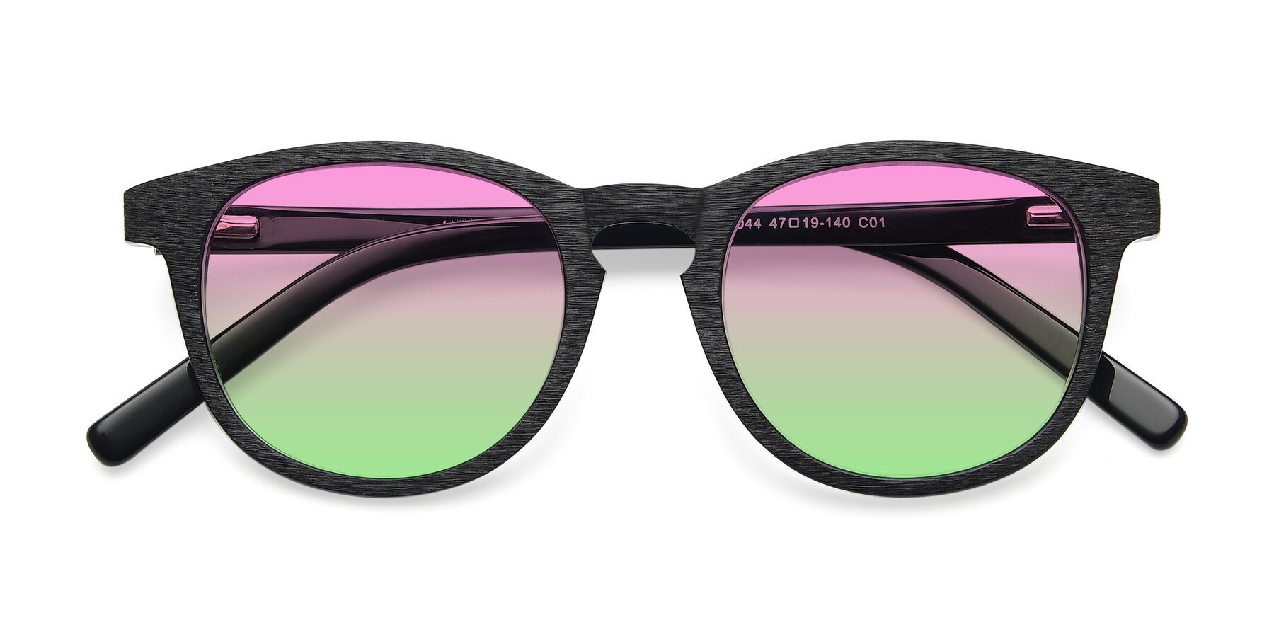 Folded Front of SR6044 in Black-Wooden with Pink / Green Gradient Lenses