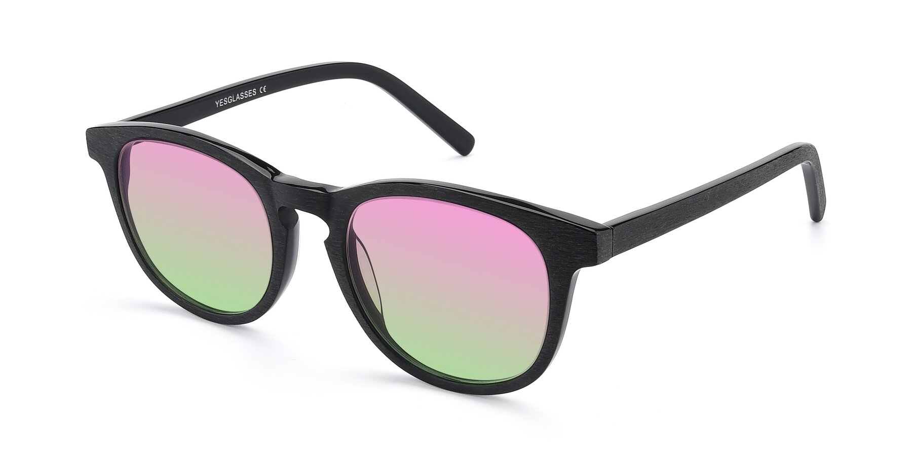 Angle of SR6044 in Black-Wooden with Pink / Green Gradient Lenses
