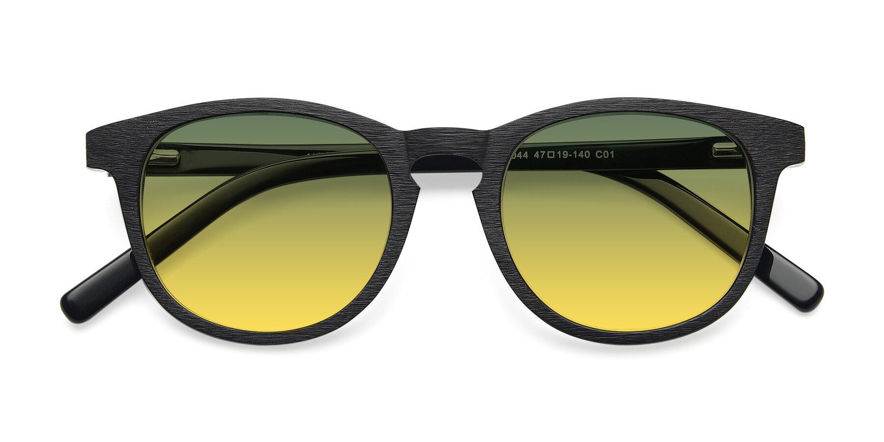Folded Front of SR6044 in Black-Wooden with Green / Yellow Gradient Lenses