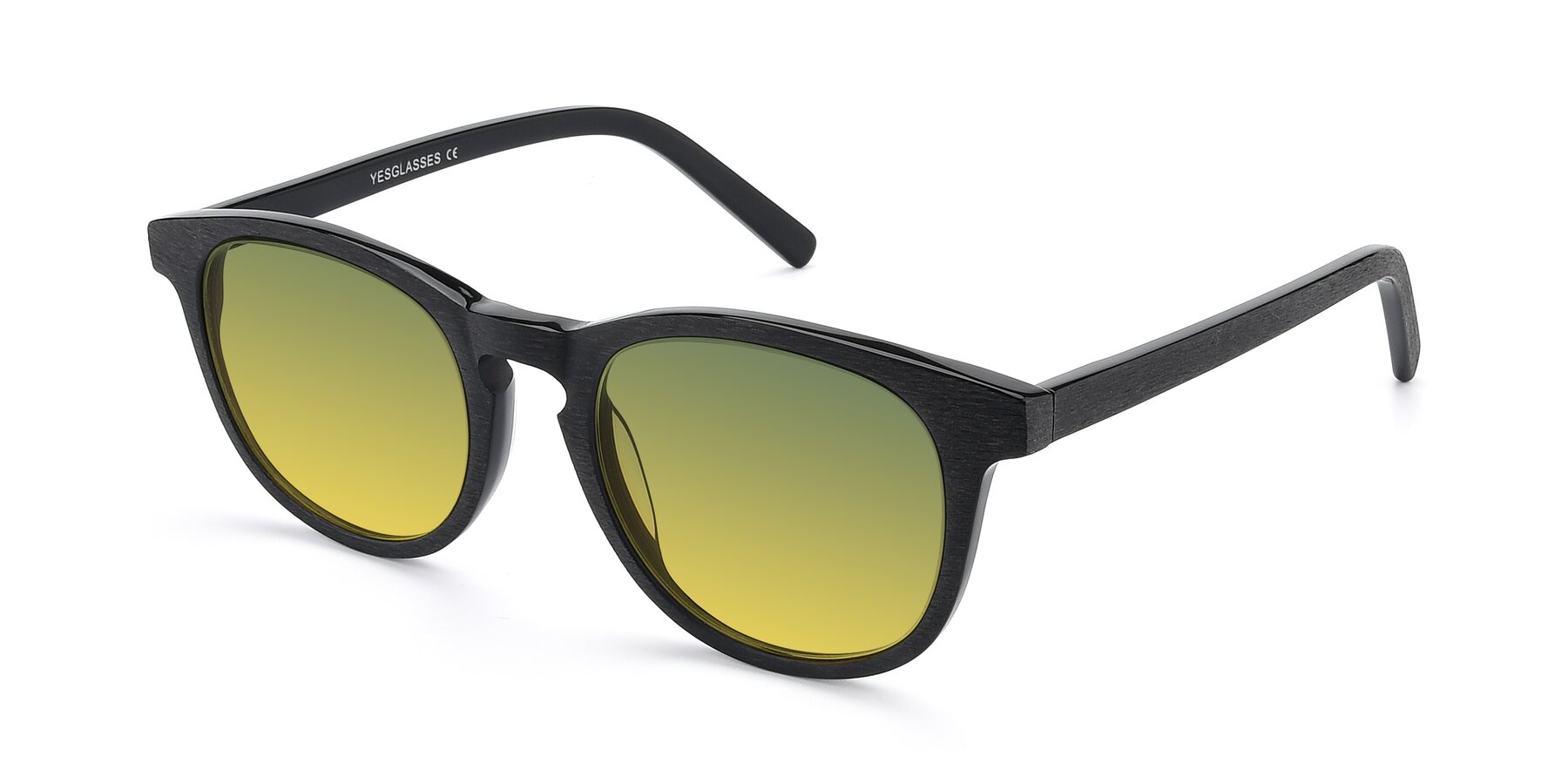 Angle of SR6044 in Black-Wooden with Green / Yellow Gradient Lenses