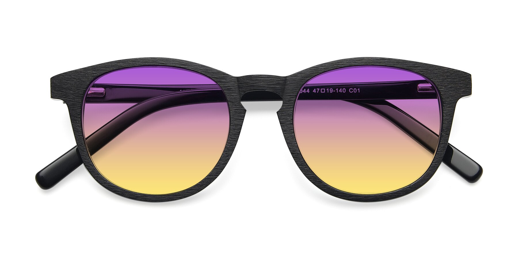 Folded Front of SR6044 in Black-Wooden with Purple / Yellow Gradient Lenses