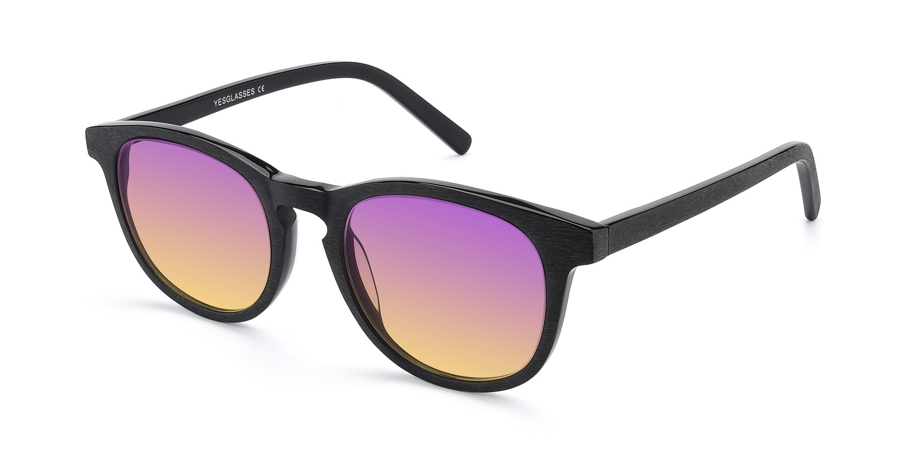 Angle of SR6044 in Black-Wooden with Purple / Yellow Gradient Lenses
