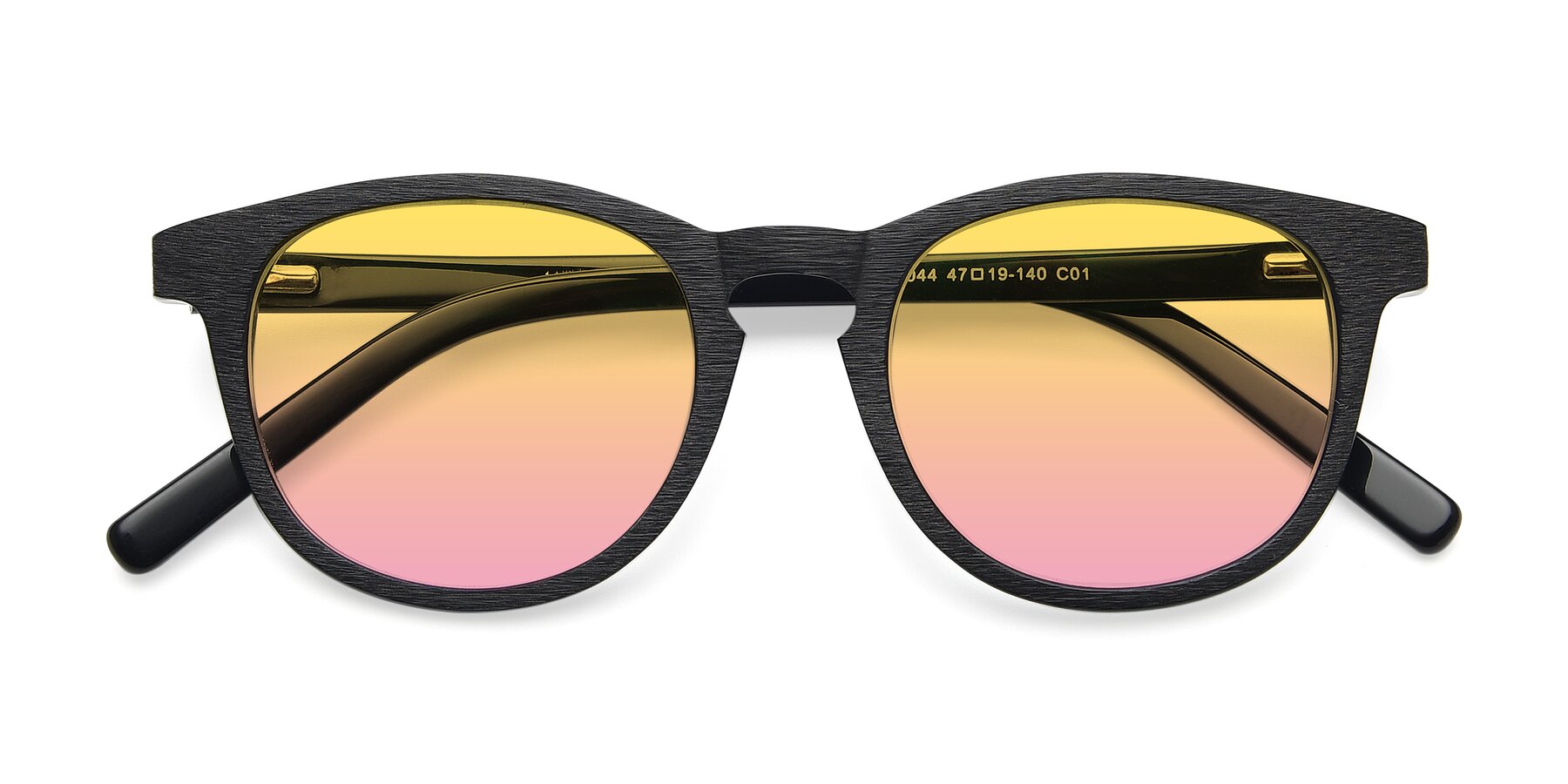 Folded Front of SR6044 in Black-Wooden with Yellow / Pink Gradient Lenses