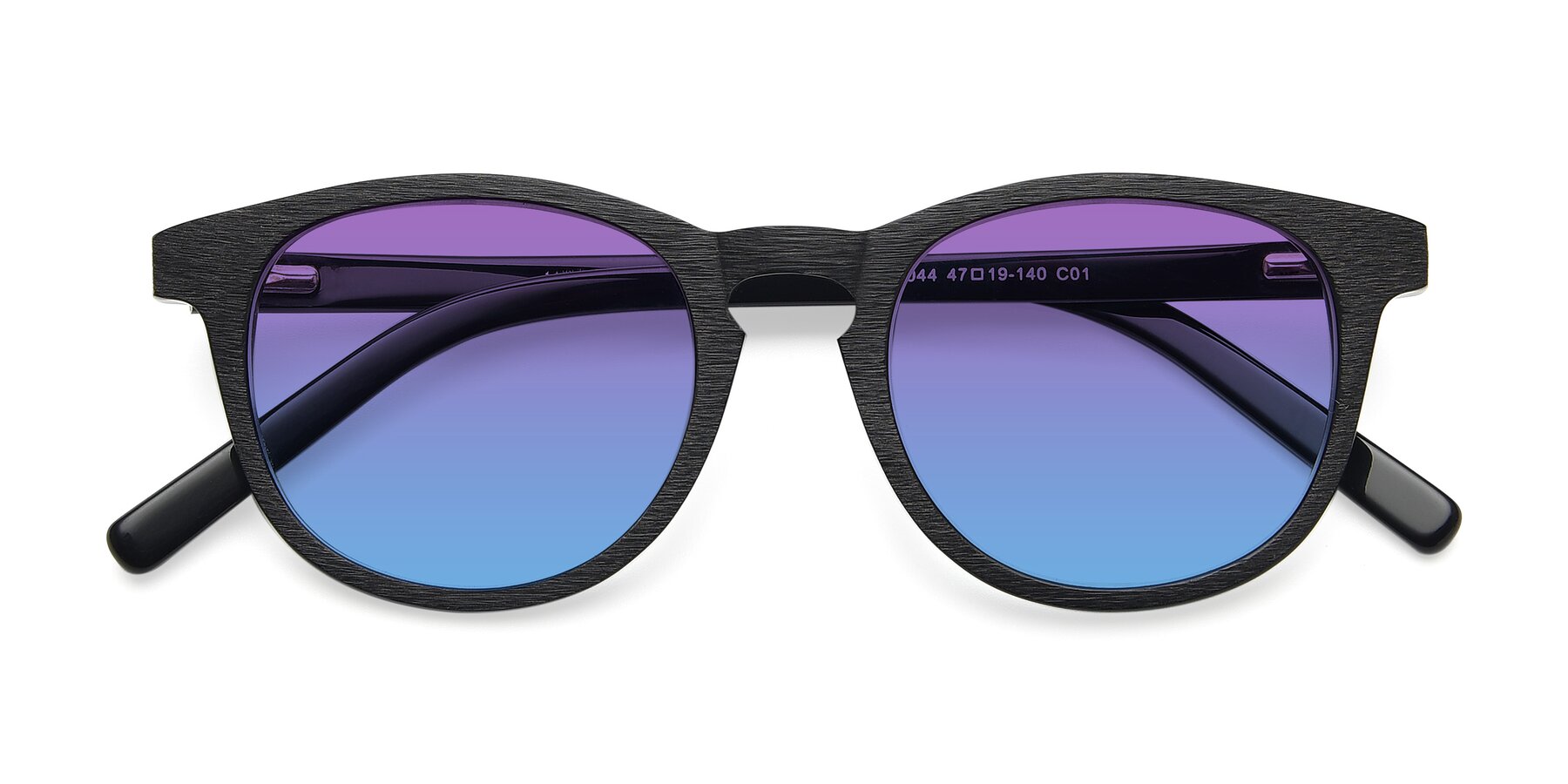 Folded Front of SR6044 in Black-Wooden with Purple / Blue Gradient Lenses