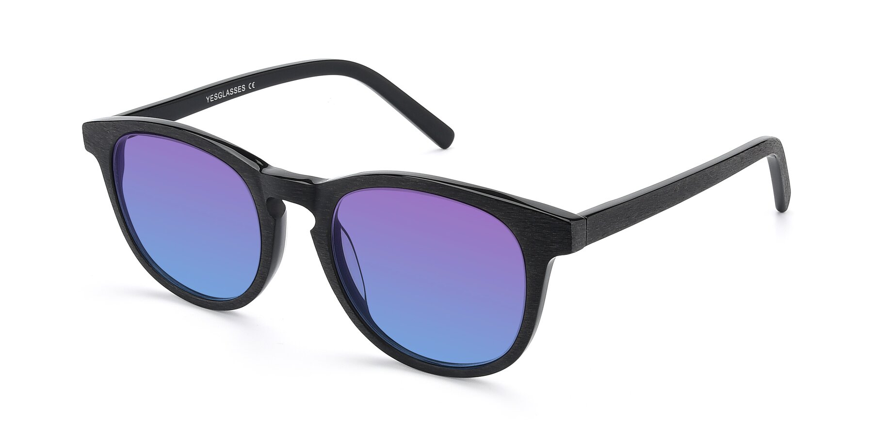Angle of SR6044 in Black-Wooden with Purple / Blue Gradient Lenses