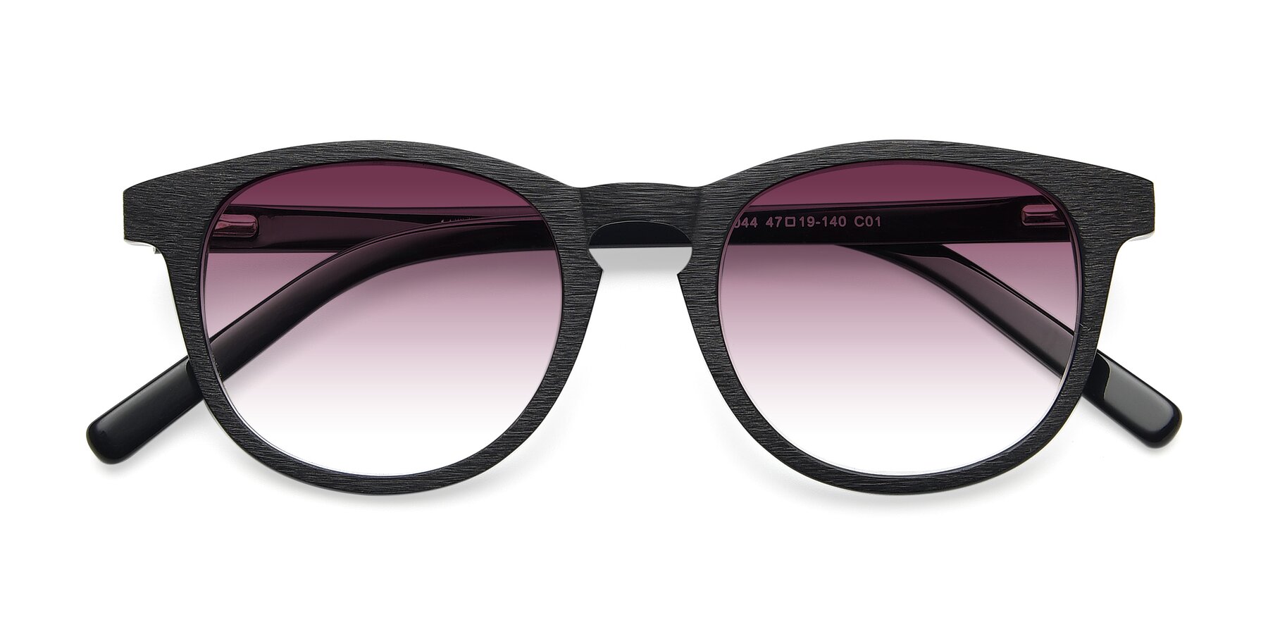 Folded Front of SR6044 in Black-Wooden with Wine Gradient Lenses