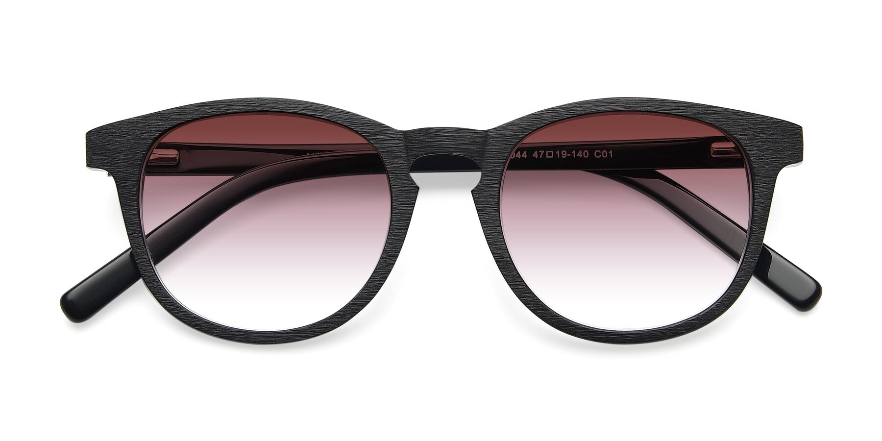 Folded Front of SR6044 in Black-Wooden with Garnet Gradient Lenses