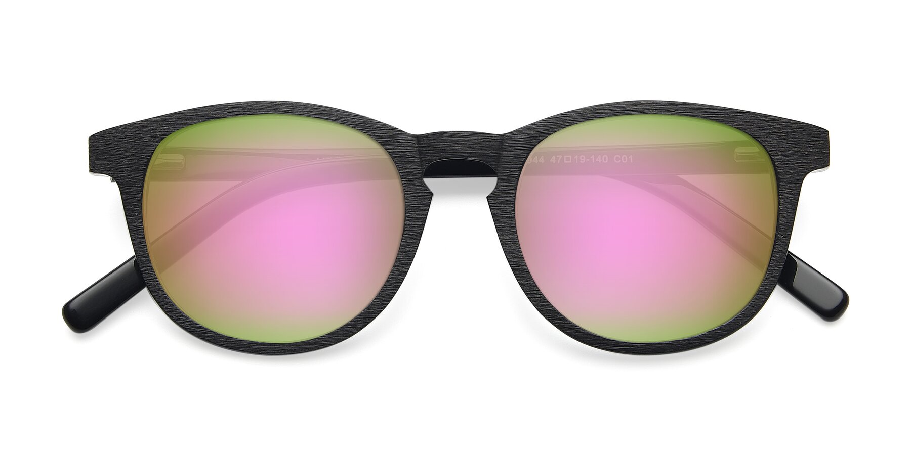 Folded Front of SR6044 in Black-Wooden with Pink Mirrored Lenses