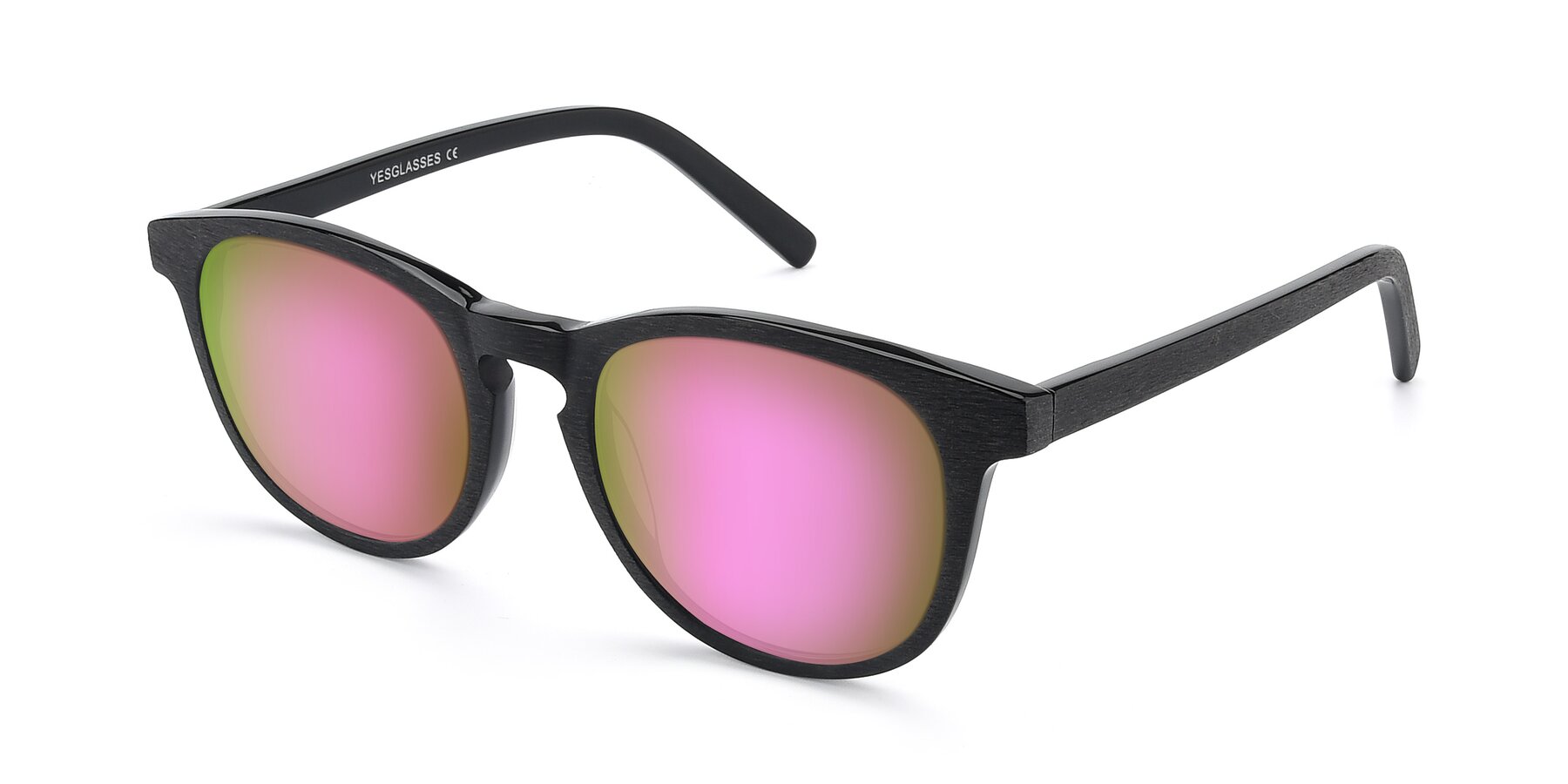 Angle of SR6044 in Black-Wooden with Pink Mirrored Lenses