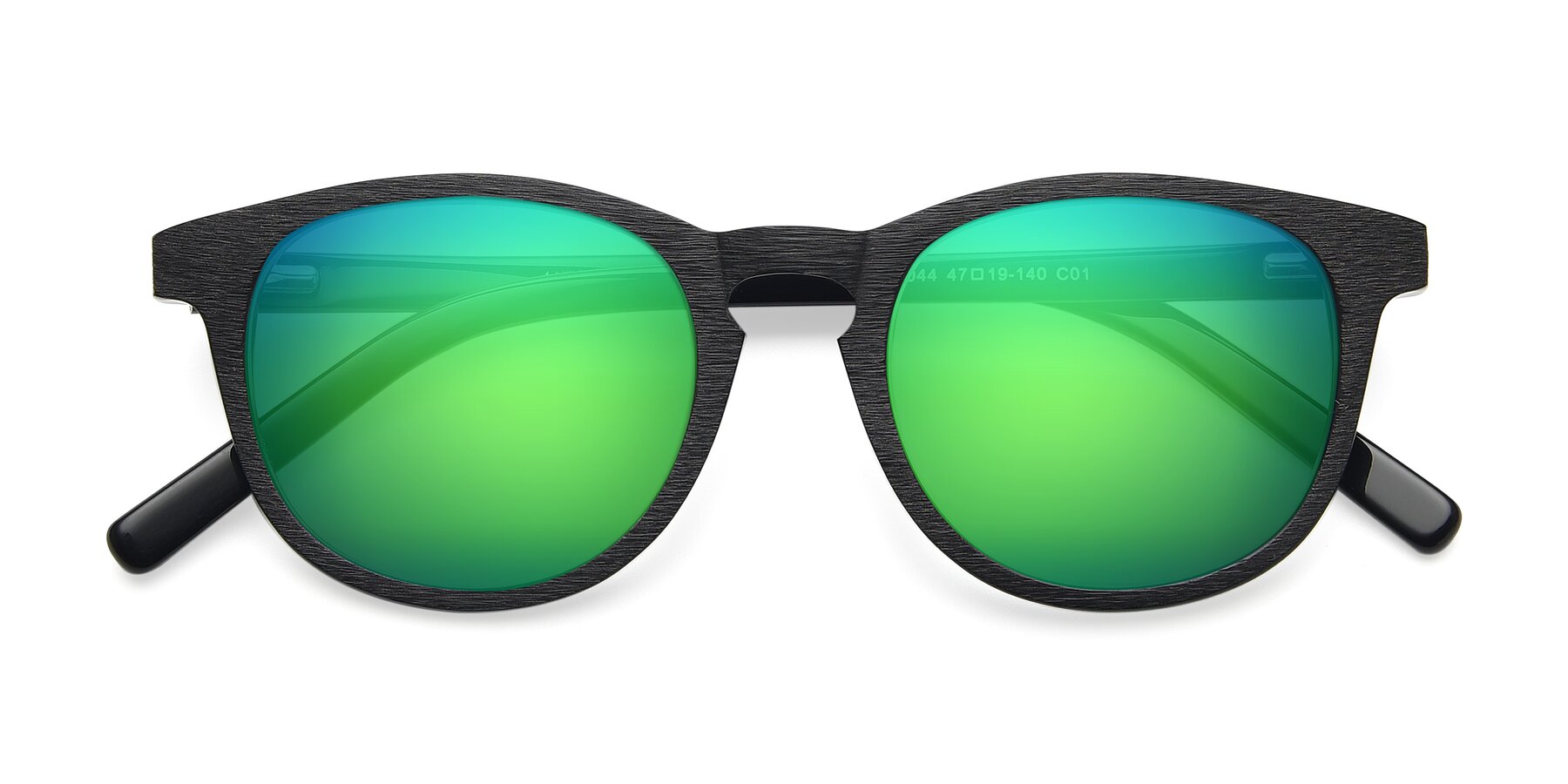 Folded Front of SR6044 in Black-Wooden with Green Mirrored Lenses