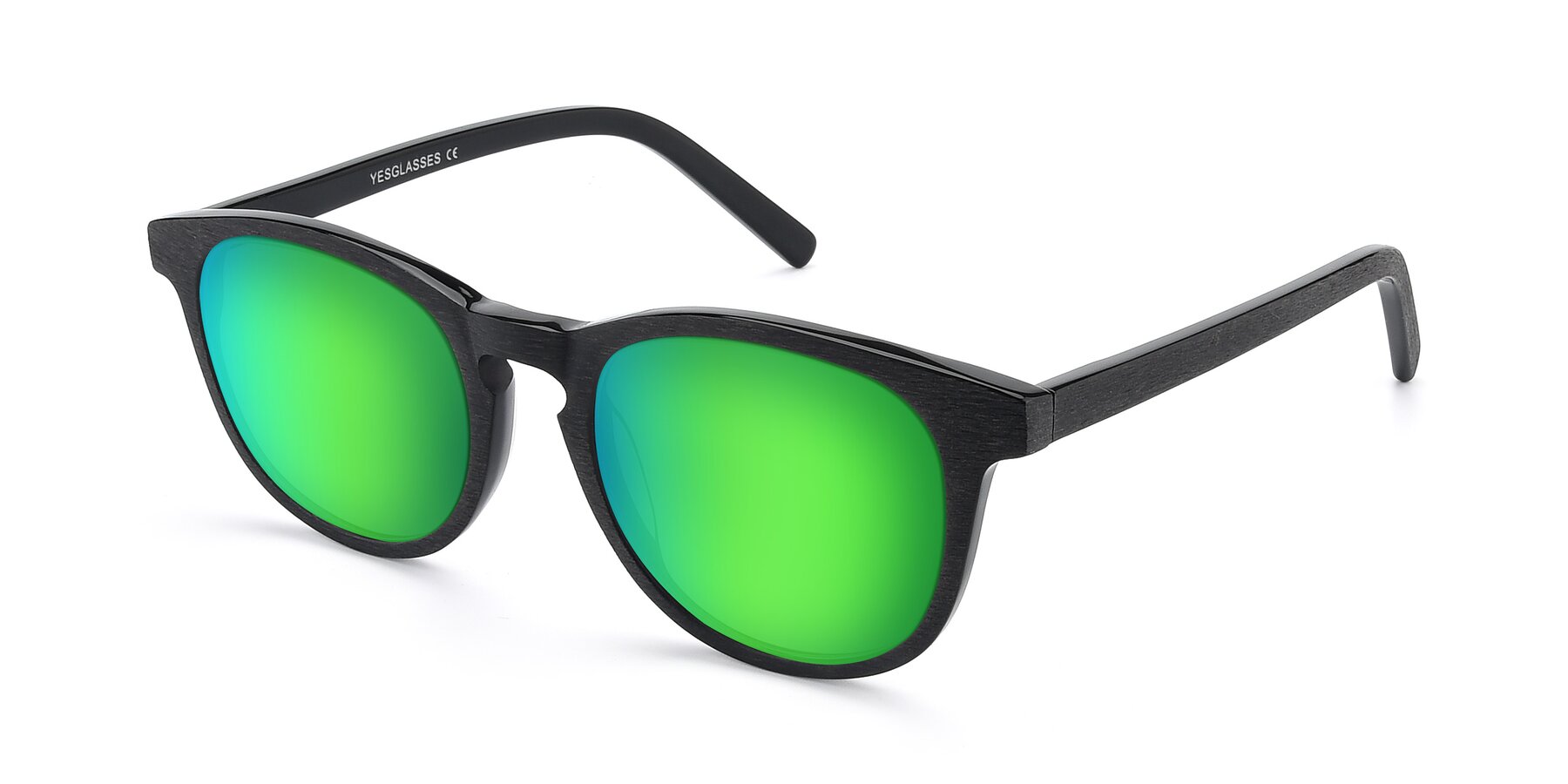 Angle of SR6044 in Black-Wooden with Green Mirrored Lenses