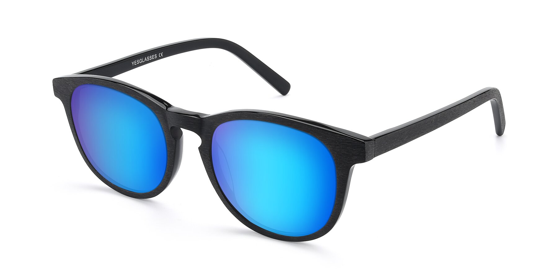 Angle of SR6044 in Black-Wooden with Blue Mirrored Lenses