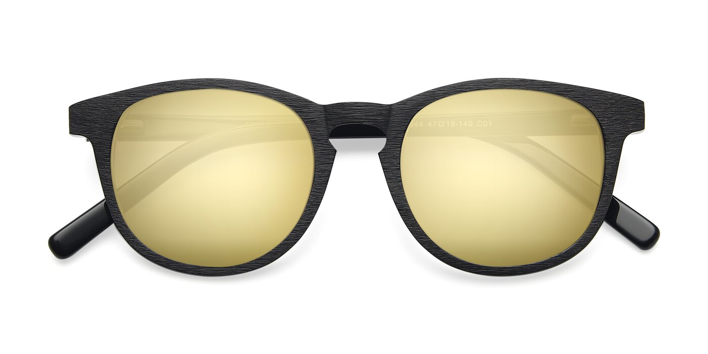 SR6044 - Black / Wooden Flash Mirrored Sunglasses