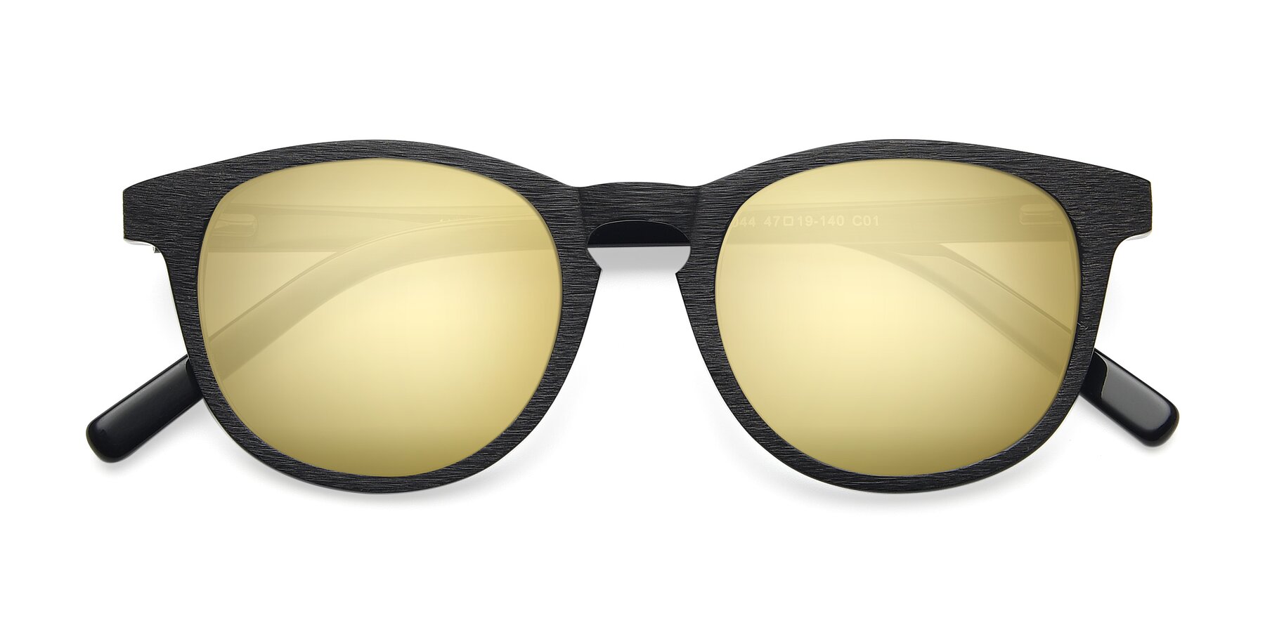 Folded Front of SR6044 in Black-Wooden with Gold Mirrored Lenses