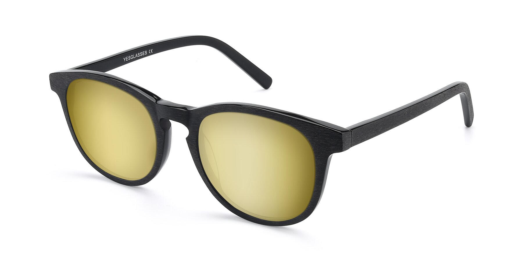 Angle of SR6044 in Black-Wooden with Gold Mirrored Lenses