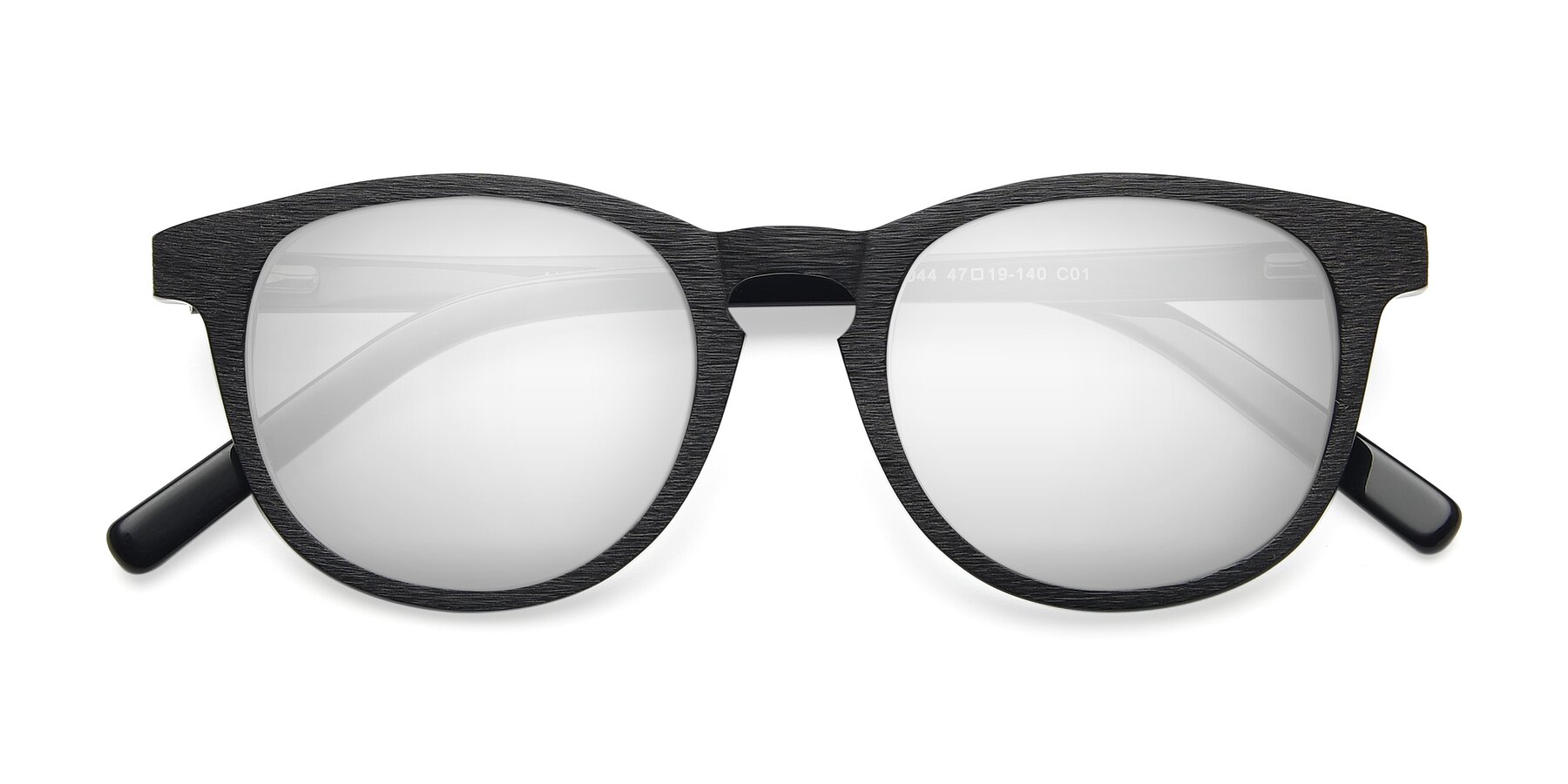 Folded Front of SR6044 in Black-Wooden with Silver Mirrored Lenses