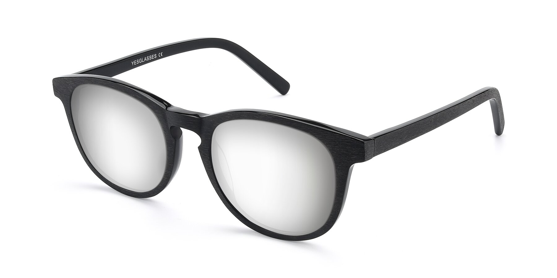 Angle of SR6044 in Black-Wooden with Silver Mirrored Lenses
