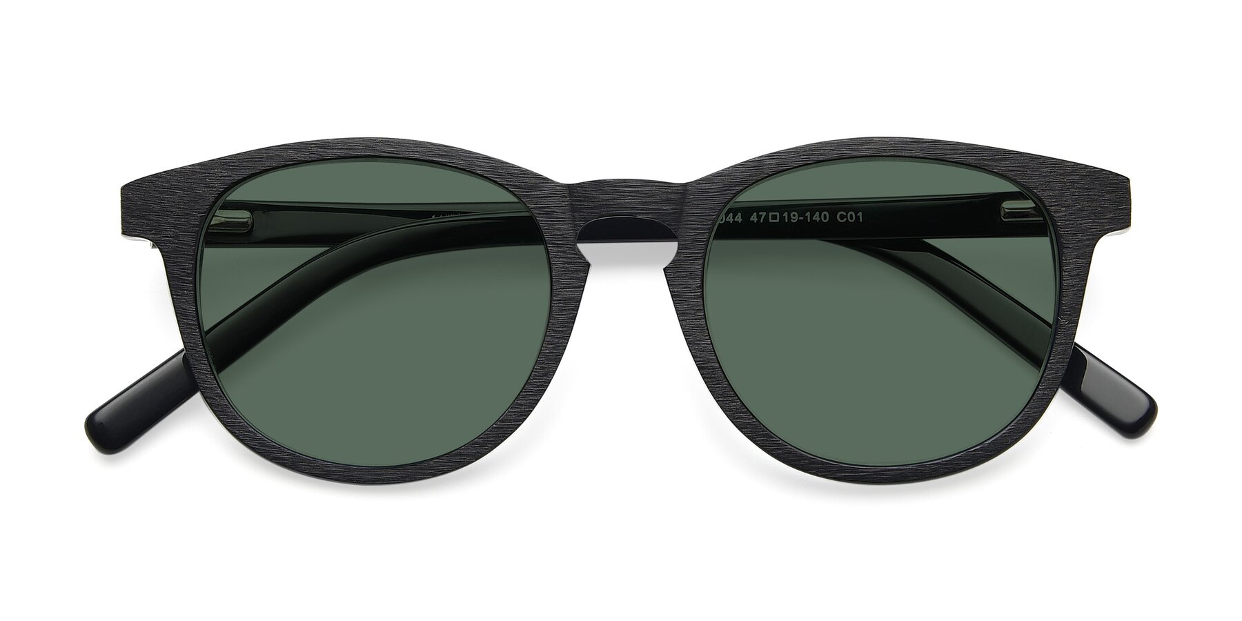 Folded Front of SR6044 in Black-Wooden with Green Polarized Lenses