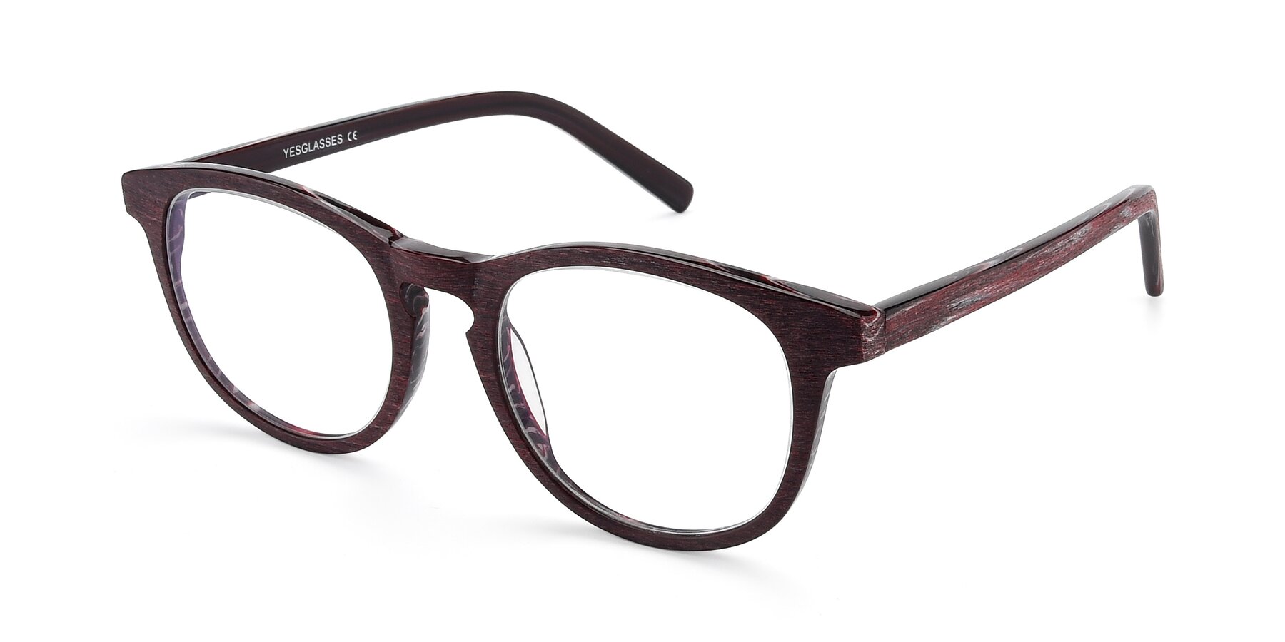 Angle of SR6044 in Wine-Wooden with Clear Reading Eyeglass Lenses