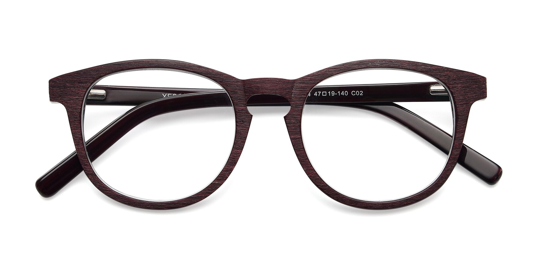 View of SR6044 in Wine-Wooden with Clear Blue Light Blocking Lenses