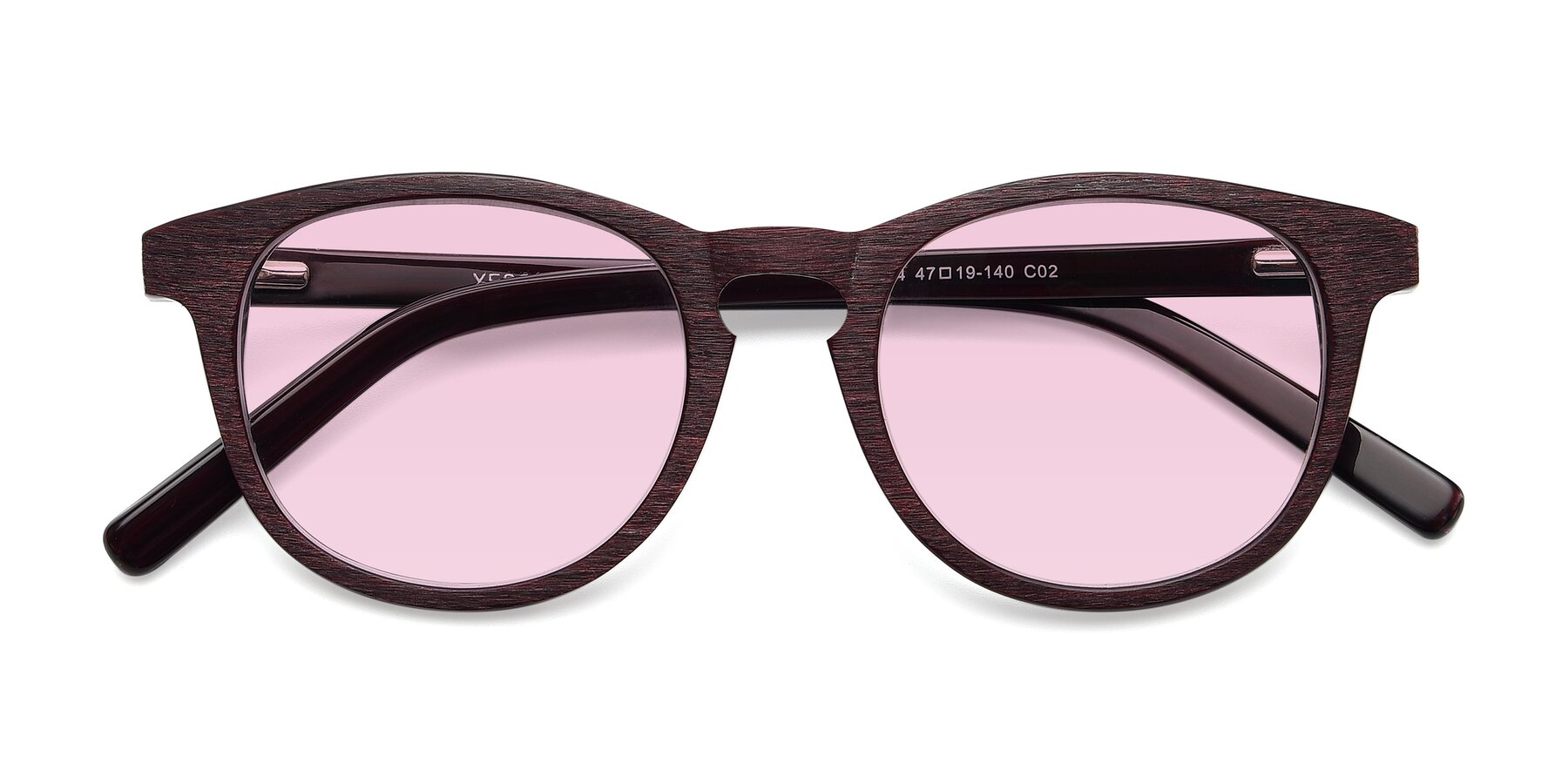 Folded Front of SR6044 in Wine-Wooden with Light Pink Tinted Lenses