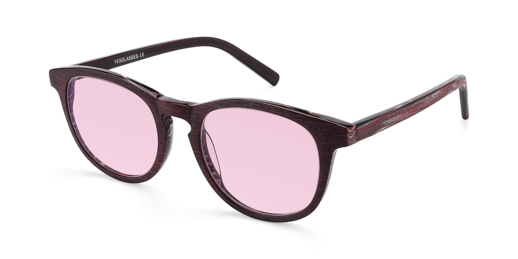 Angle of SR6044 in Wine-Wooden with Light Pink Tinted Lenses