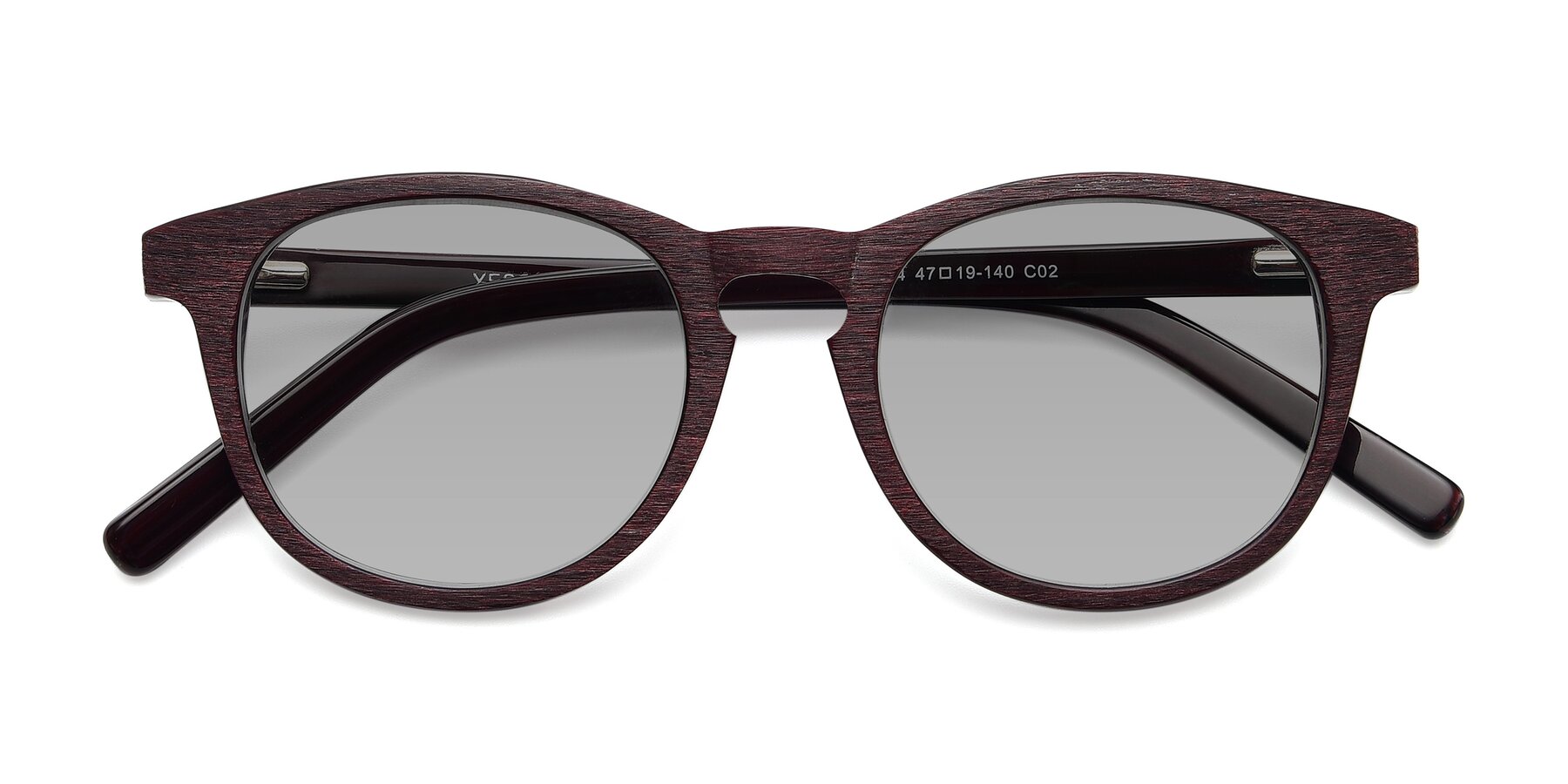 Folded Front of SR6044 in Wine-Wooden with Light Gray Tinted Lenses