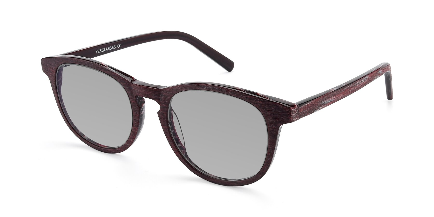 Angle of SR6044 in Wine-Wooden with Light Gray Tinted Lenses