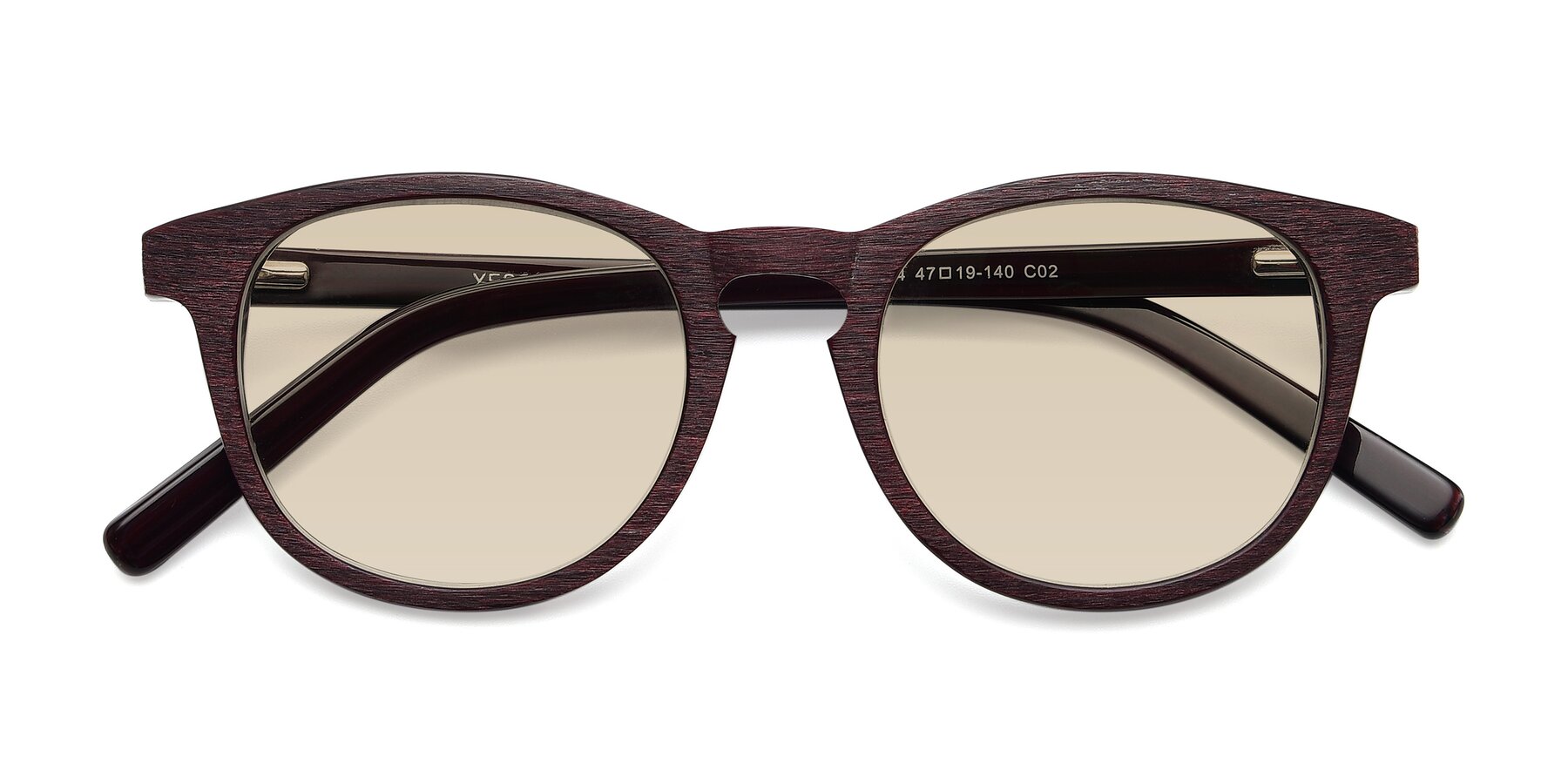 Folded Front of SR6044 in Wine-Wooden with Light Brown Tinted Lenses