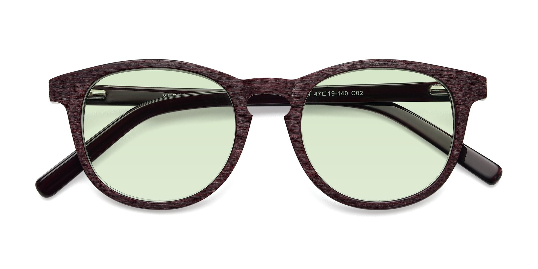 Folded Front of SR6044 in Wine-Wooden with Light Green Tinted Lenses