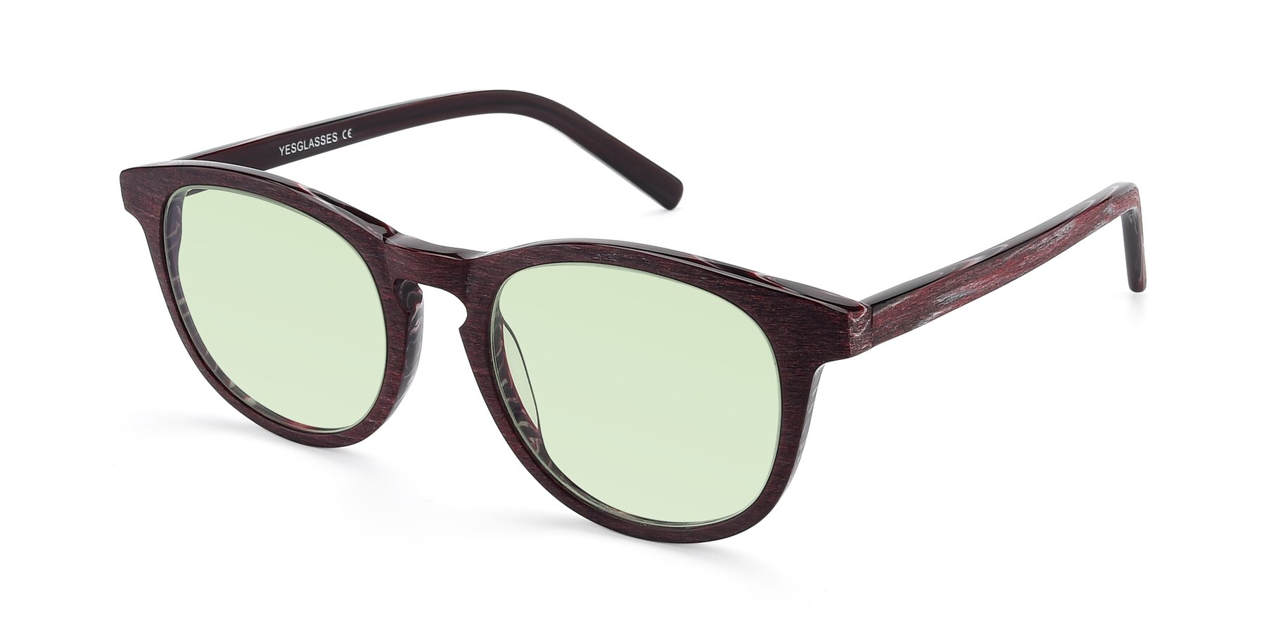 Angle of SR6044 in Wine-Wooden with Light Green Tinted Lenses