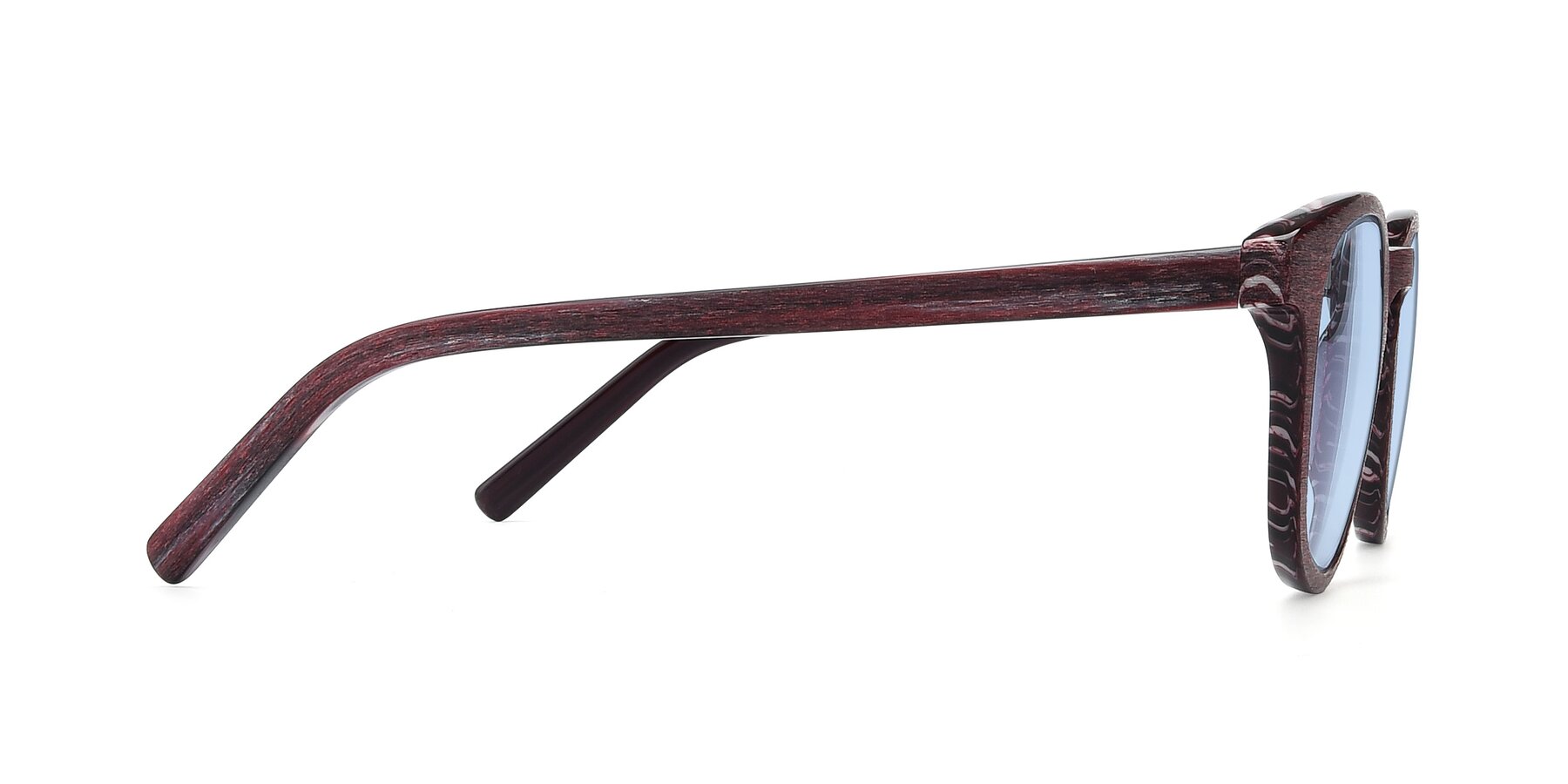 Side of SR6044 in Wine-Wooden with Light Blue Tinted Lenses