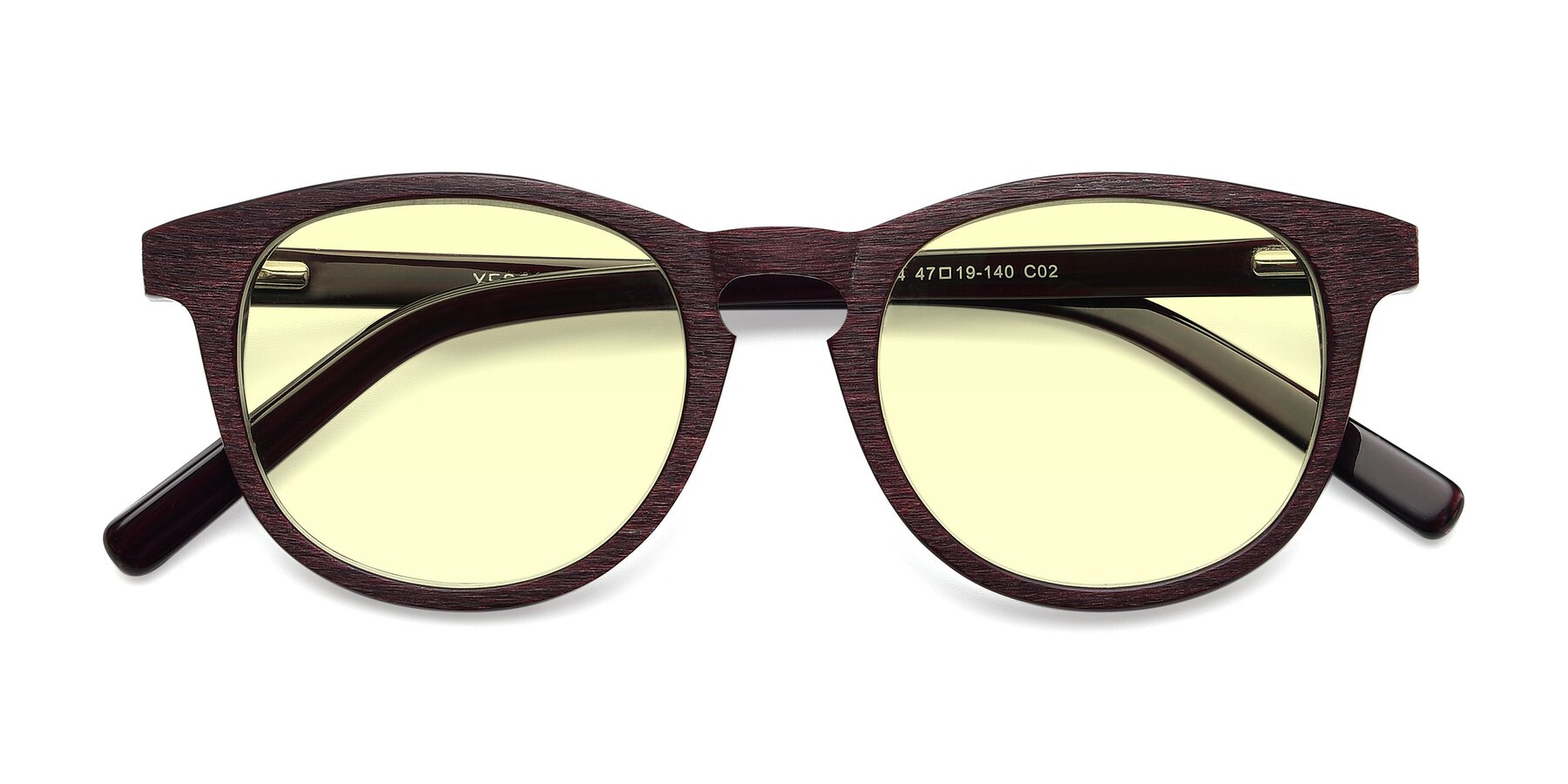 Folded Front of SR6044 in Wine-Wooden with Light Yellow Tinted Lenses