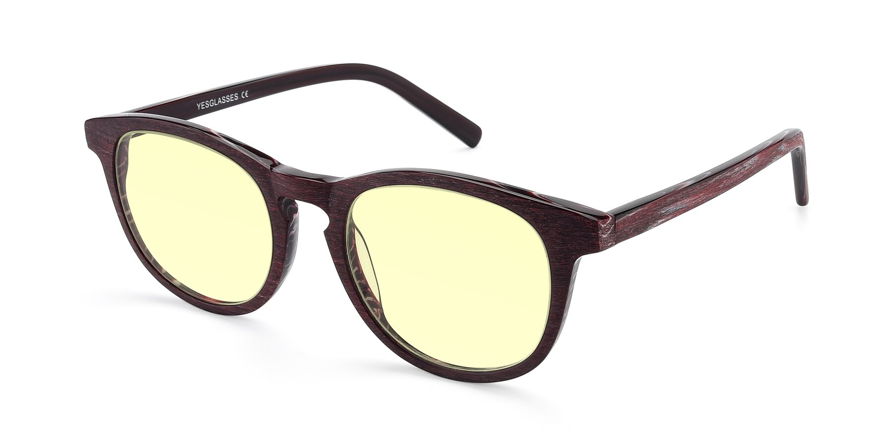 Angle of SR6044 in Wine-Wooden with Light Yellow Tinted Lenses