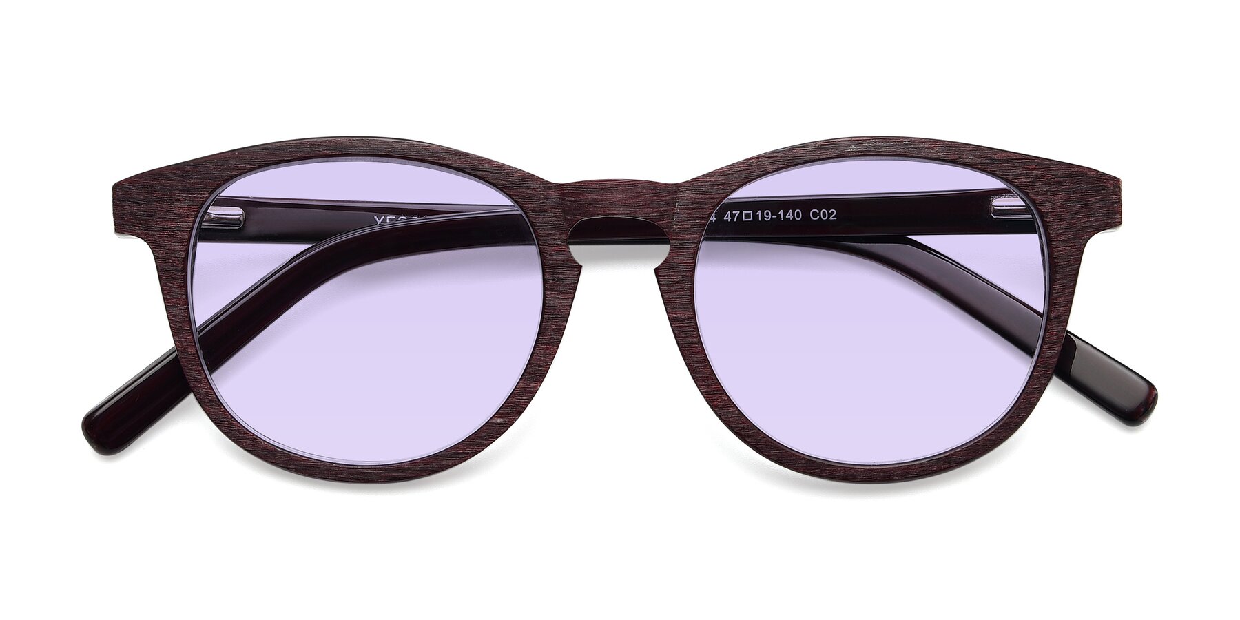 Folded Front of SR6044 in Wine-Wooden with Light Purple Tinted Lenses