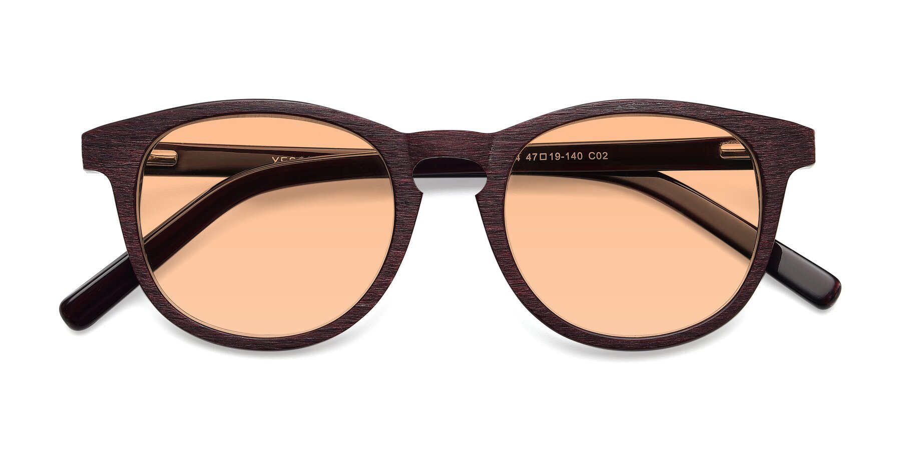 Folded Front of SR6044 in Wine-Wooden with Light Orange Tinted Lenses