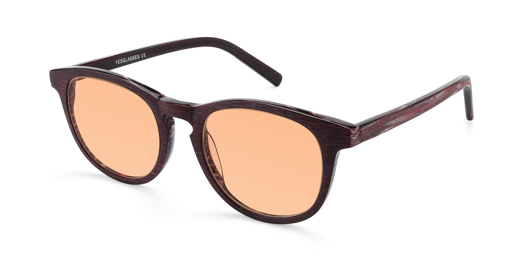 Angle of SR6044 in Wine-Wooden with Light Orange Tinted Lenses