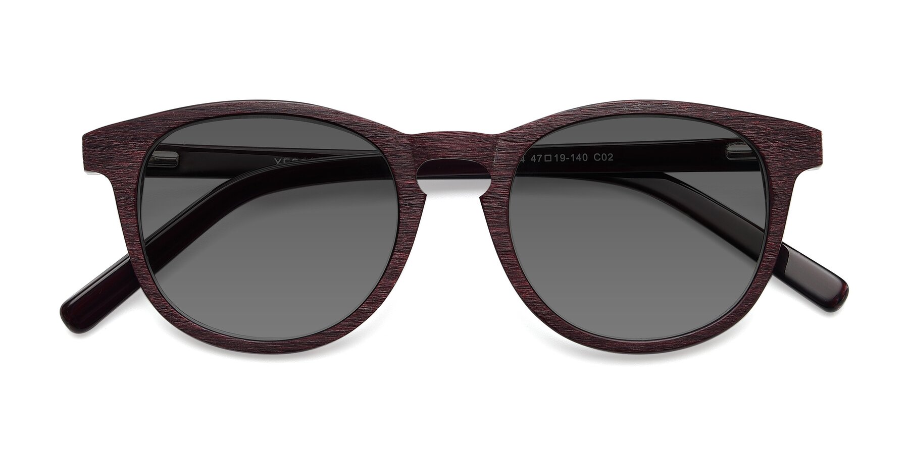 Folded Front of SR6044 in Wine-Wooden with Medium Gray Tinted Lenses