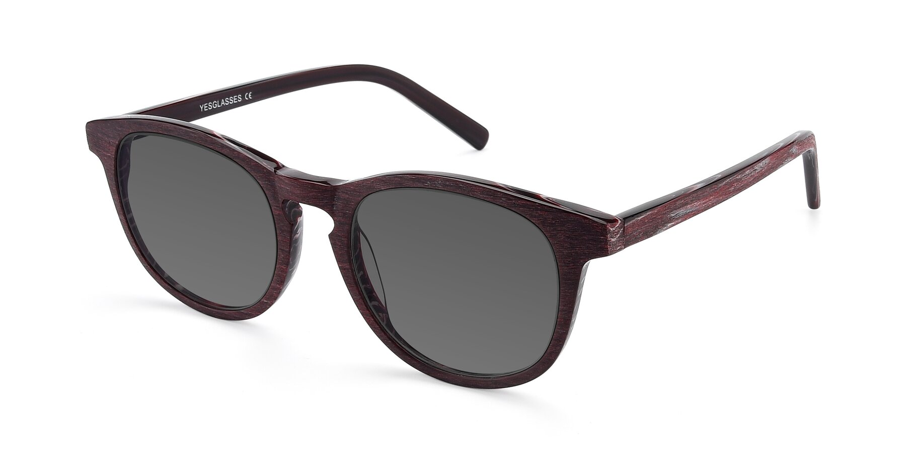 Angle of SR6044 in Wine-Wooden with Medium Gray Tinted Lenses