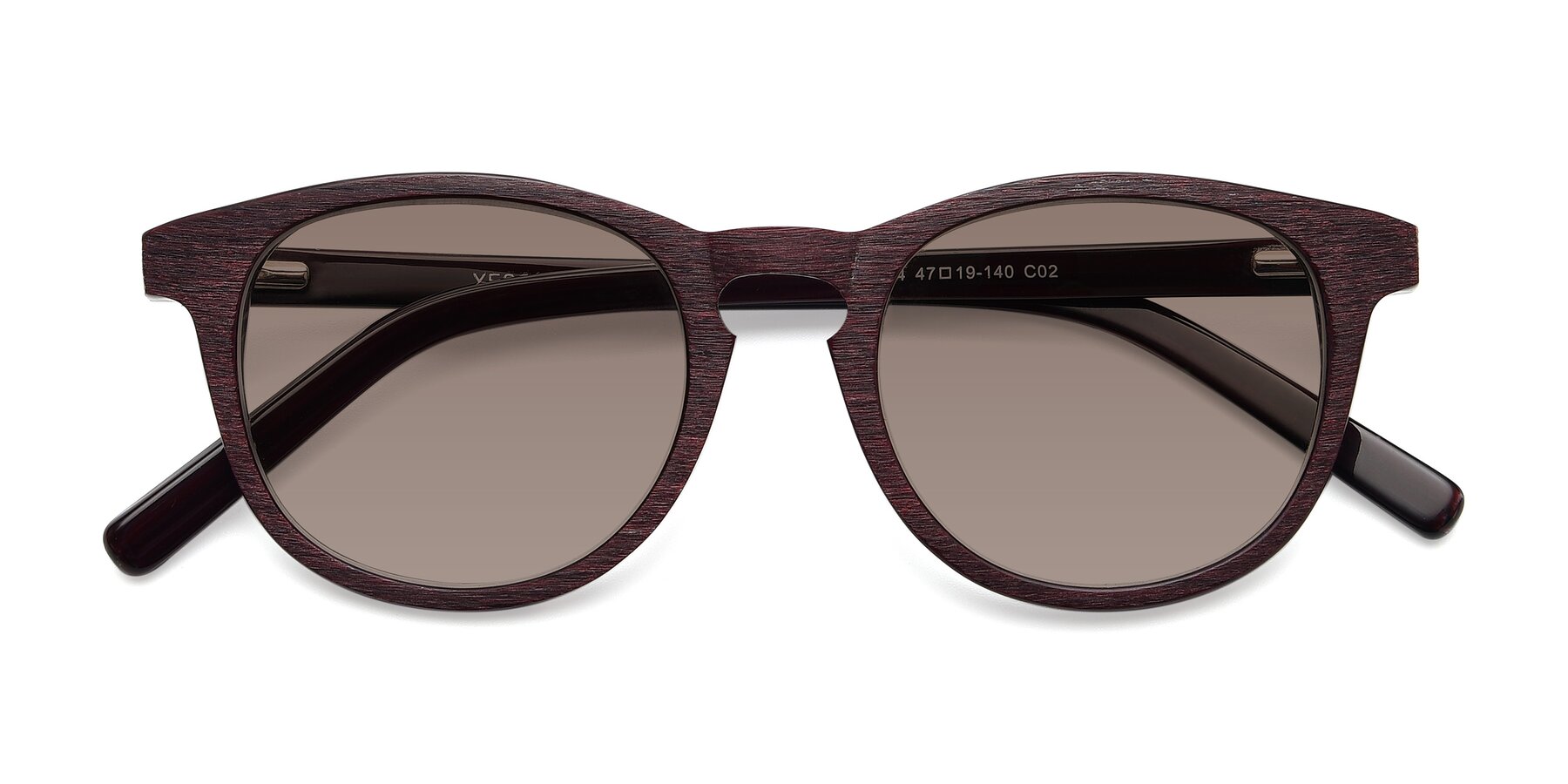 Folded Front of SR6044 in Wine-Wooden with Medium Brown Tinted Lenses