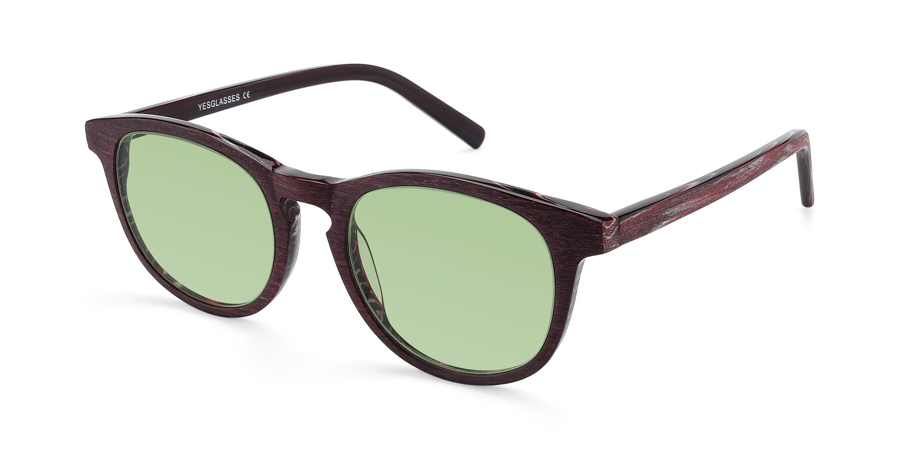 Angle of SR6044 in Wine-Wooden with Medium Green Tinted Lenses