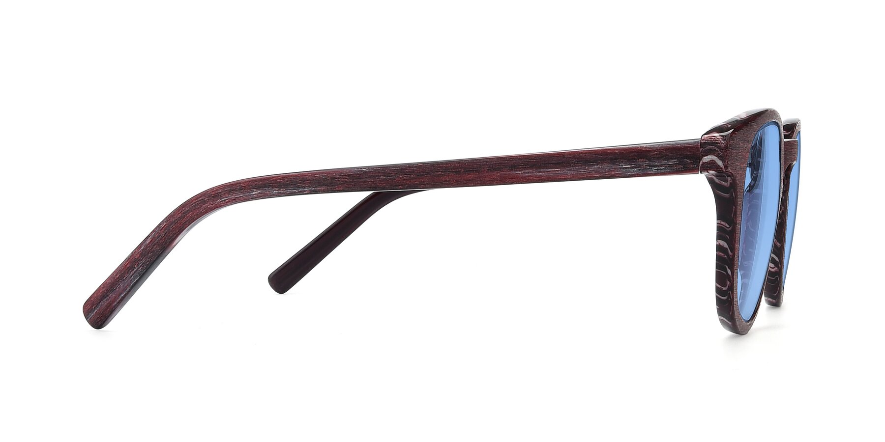 Side of SR6044 in Wine-Wooden with Medium Blue Tinted Lenses